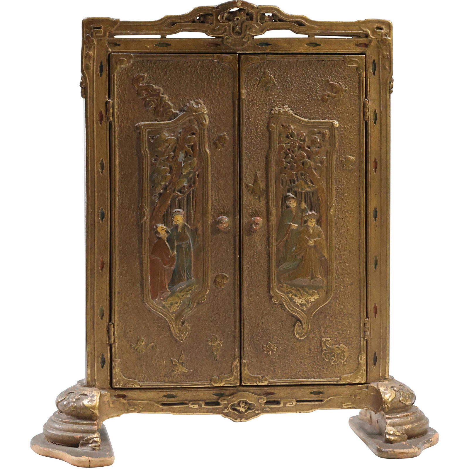 Circa 1920s Wooden Oriental Motife Dresser Top Folding Mirror (1 of 14)