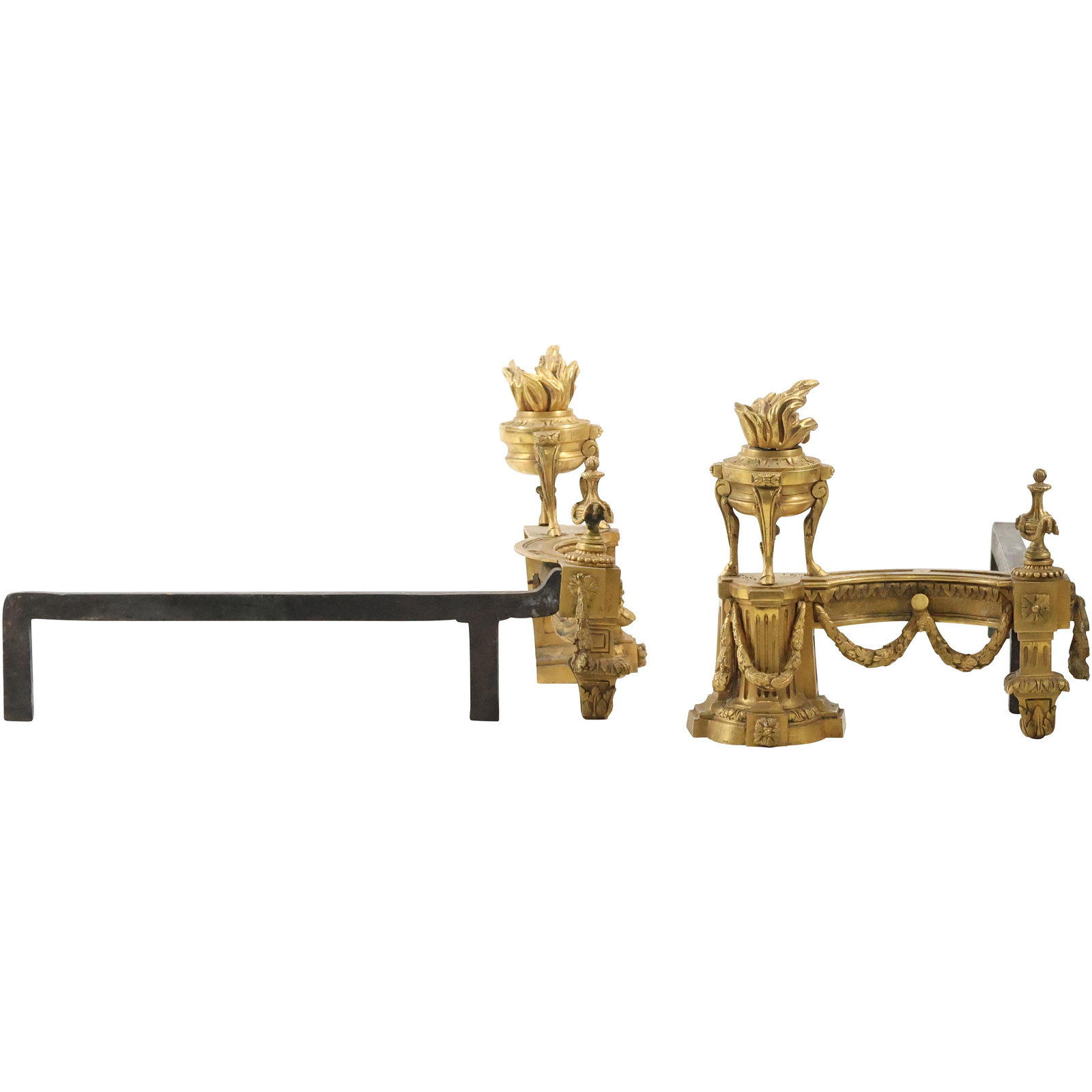 BRONZE French Empire Fireplace Chenets Urns with Flames - Nice Quality: BRONZE French Empire Fireplace Chenets Urns with Flames - Nice Quality. size: 10.5 x 12.5 x 19.25
