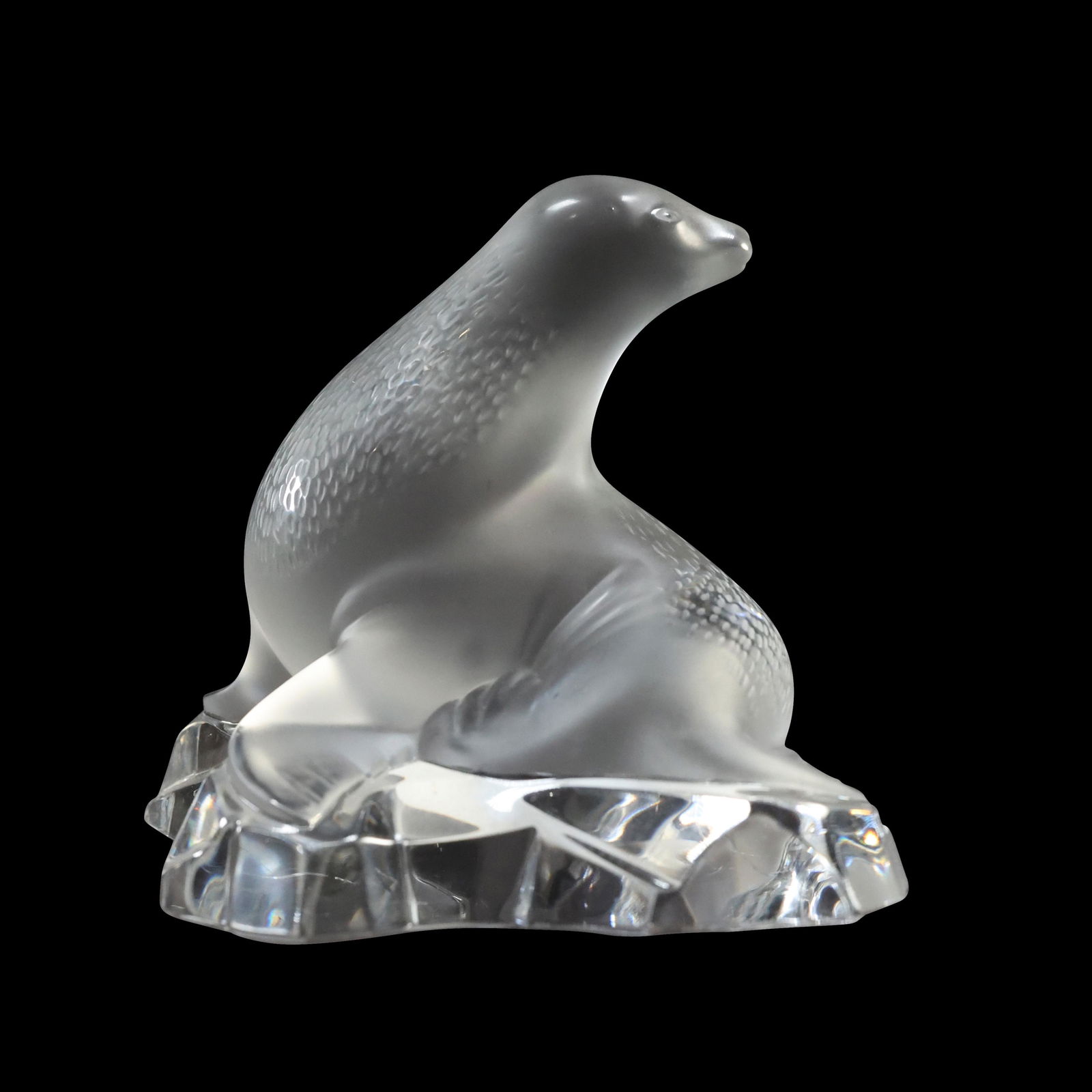 Signed LALIQUE FRANCE Crystal Satin Glass SEAL Figure Sculpture with Original Box (1 of 12)