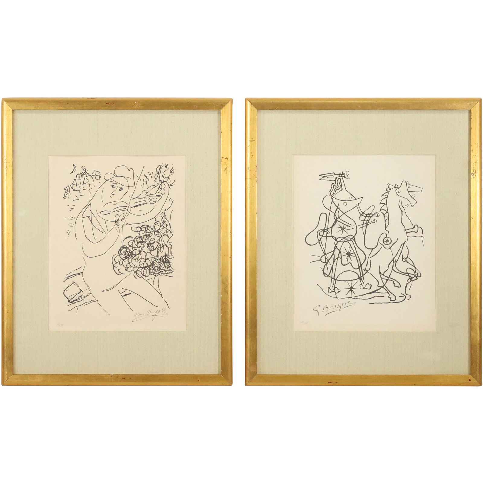 [2] Vintage Lithographs MARC CHAGALL & GEORGES BRAQUE both #14/250, Framed (1 of 20)