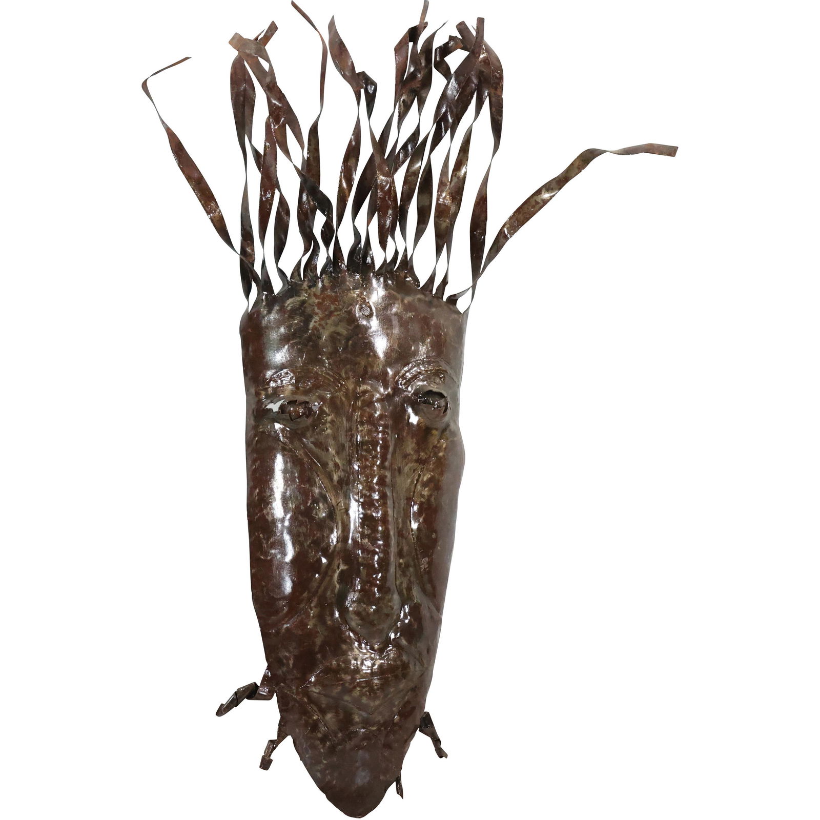 Unusual Tin Metal African Mask Wall Hanging (1 of 14)