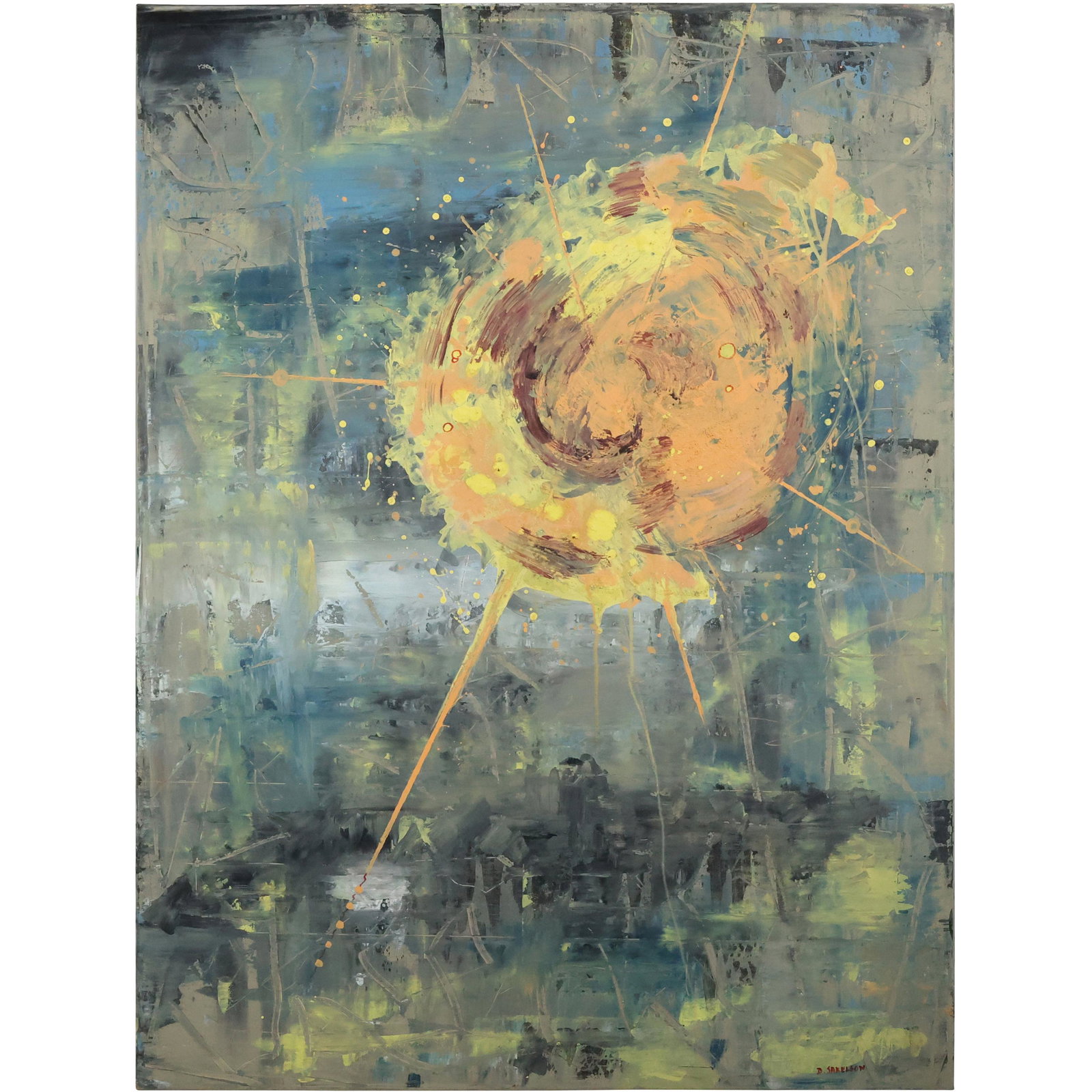 Dennis Sakelson, 20th C. Bucks County Pa Artist, Abstract Oil on Canvas, Signed: Dennis Sakelson, 20th C. Bucks County Pa Artist, Abstract Oil on Canvas, Signed. size: 40 x 30
