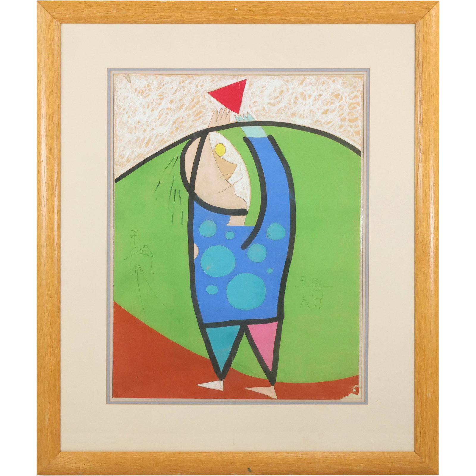 Bernard Fleck, Gouache Painting Modern Figure Balancing a Wine Glass: Bernard Fleck, Gouache Painting Modern Figure Balancing a Wine Glass. size: 24 x 18 matte, 35 x 29 outside frame