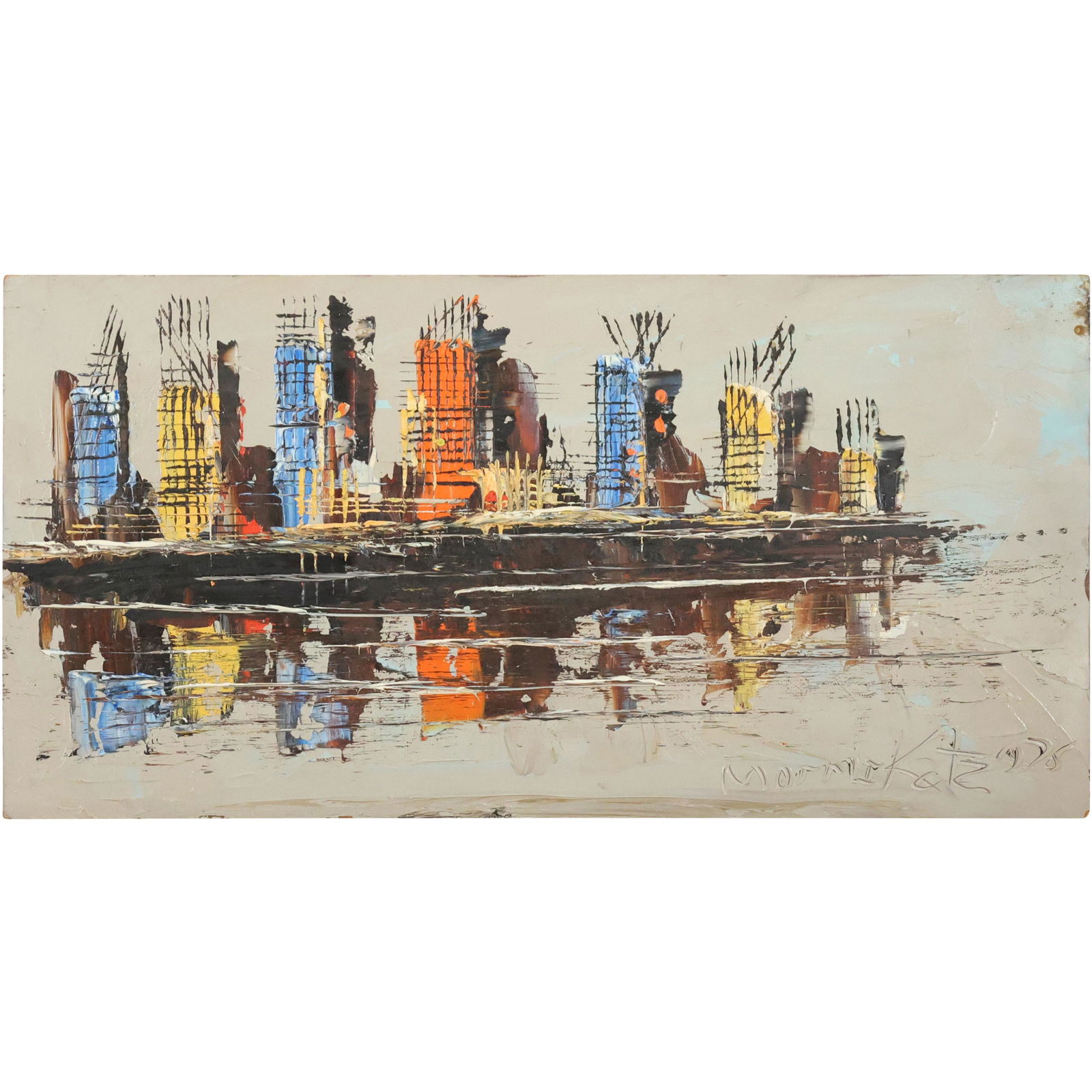 Morris Katz 1976, Jewish American, Oil/b New York City Skyline Painting (1 of 13)