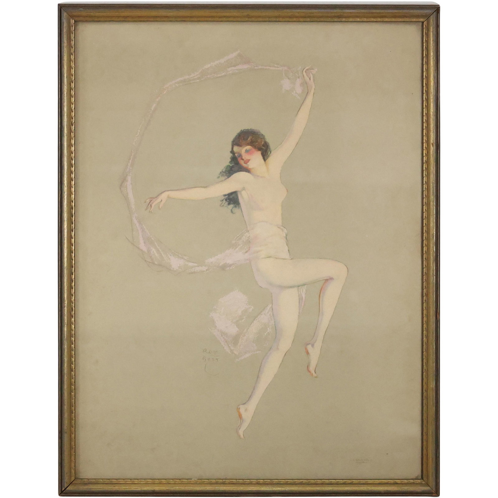 Roy Best, Vintage Print Semi Nude Woman Dancer, W C Schulz Litho Co. Milwaukee: Roy Best, Vintage Print Semi Nude Woman Dancer, W C Schulz Litho Co. Milwaukee. Framed. size: 20 x 15, 21.25 x 16.5 outside frame