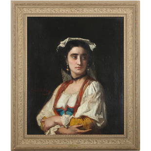 EDWARD HARRISON MAY 1824-1887; Portrait of a Neapolitan Woman Oil Painting: EDWARD HARRISON MAY 1824-1887; Portrait of a Neapolitan Woman Oil Painting. Professionally Restored and Relined. Signed, Framed. size: 29 x 23.5, 36 x 31 outside frame. ASKart: Edward Harrison May (18