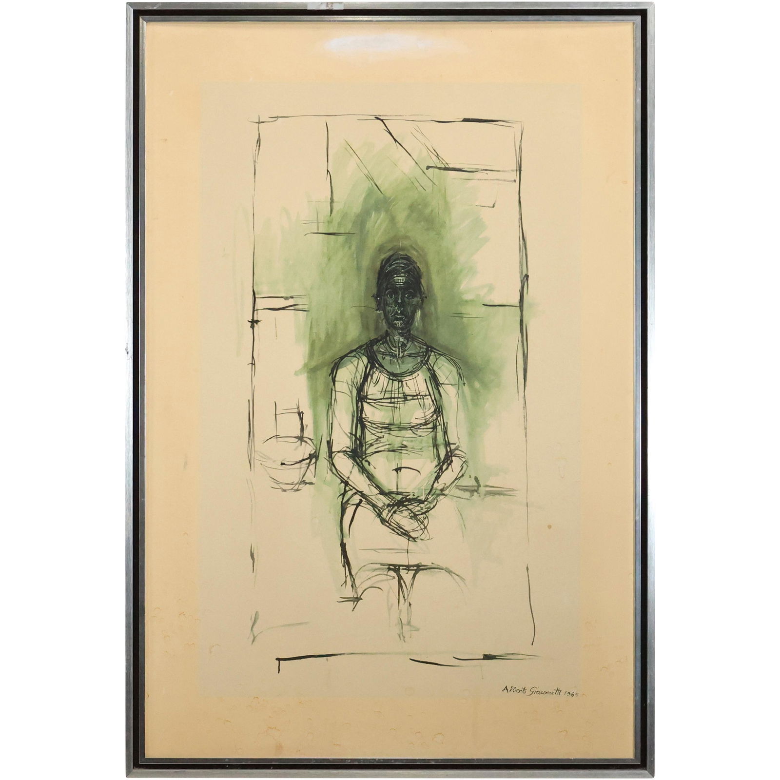 ALBERTO GIACOMETTI 1965, Vintage Lithograph Figure "CAROLINE" , Framed, Signed in Plate. (1 of 14)