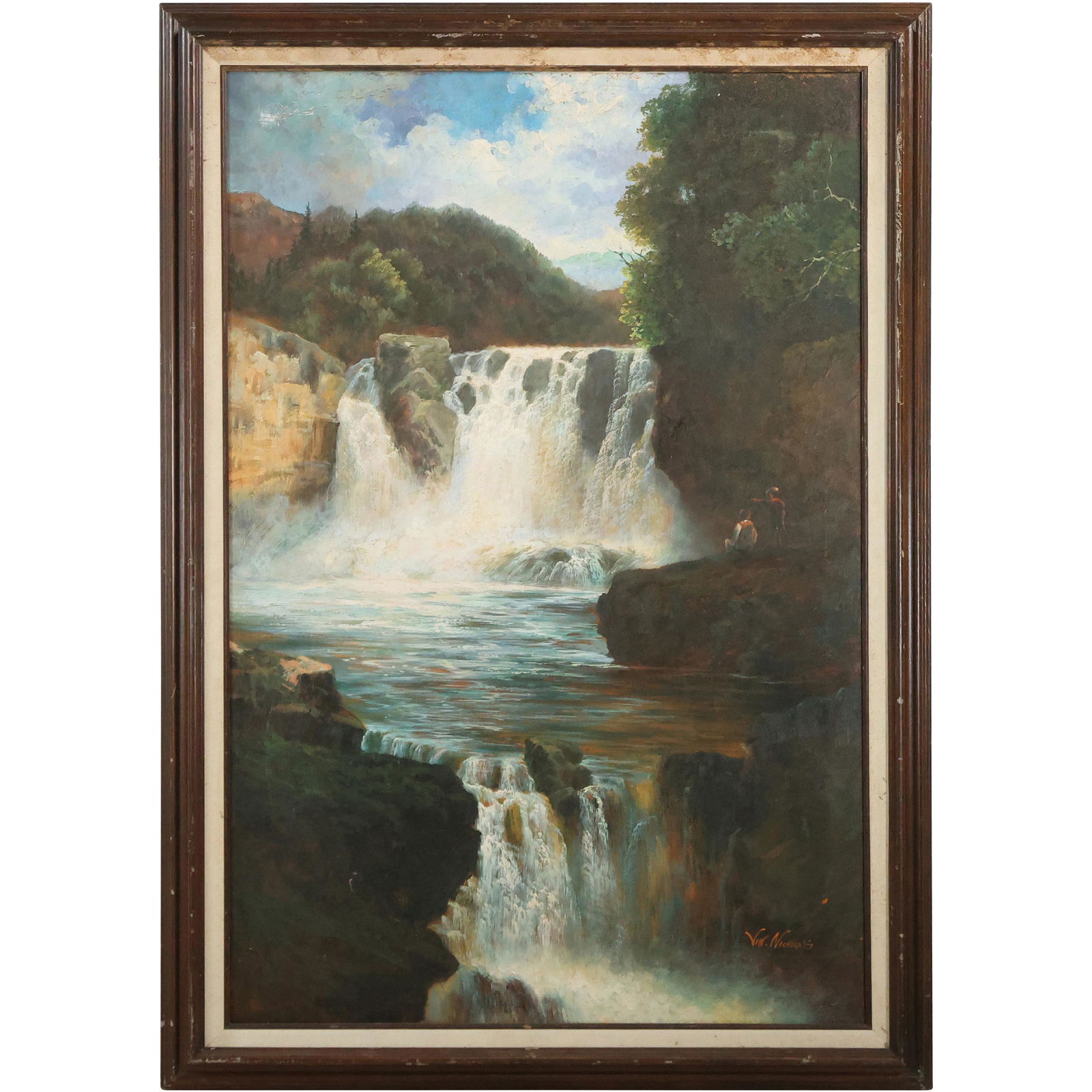 Signed Vin Nicholas, Quality 20th C. Oil Painting WATERFALLS In Landscape (1 of 15)
