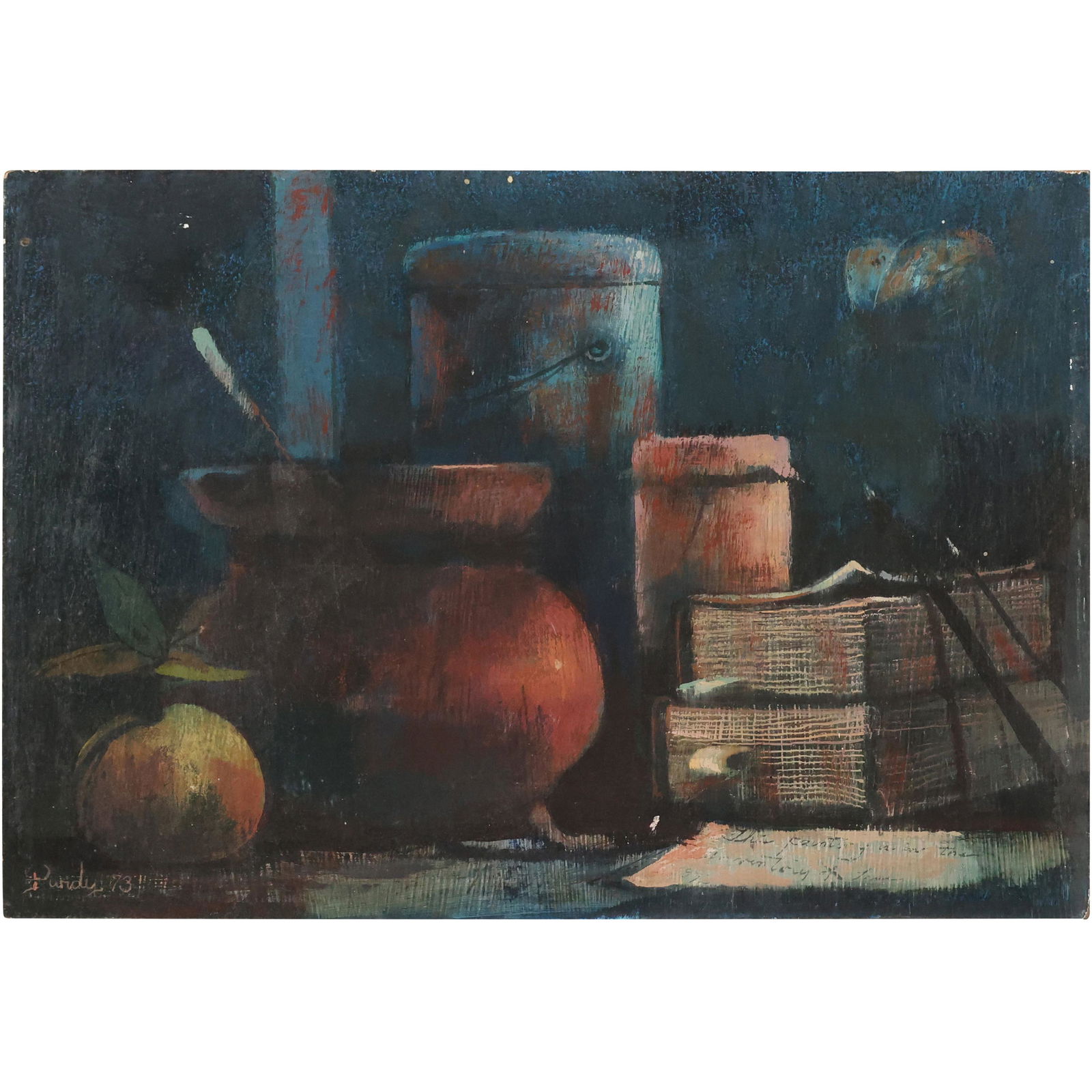 Donald Purdy 1973, American, Quality Oil on Board Still Life Apple, Jars, From Artist's Estate: Donald Purdy 1973, American, Quality Oil on Board Still Life Apple, Jars, From Artist's Estate. Well Listed Artist. size: 11 x 16. ASKart: Donald Roy Purdy (Born 1924) is active/lives in Connecticut.