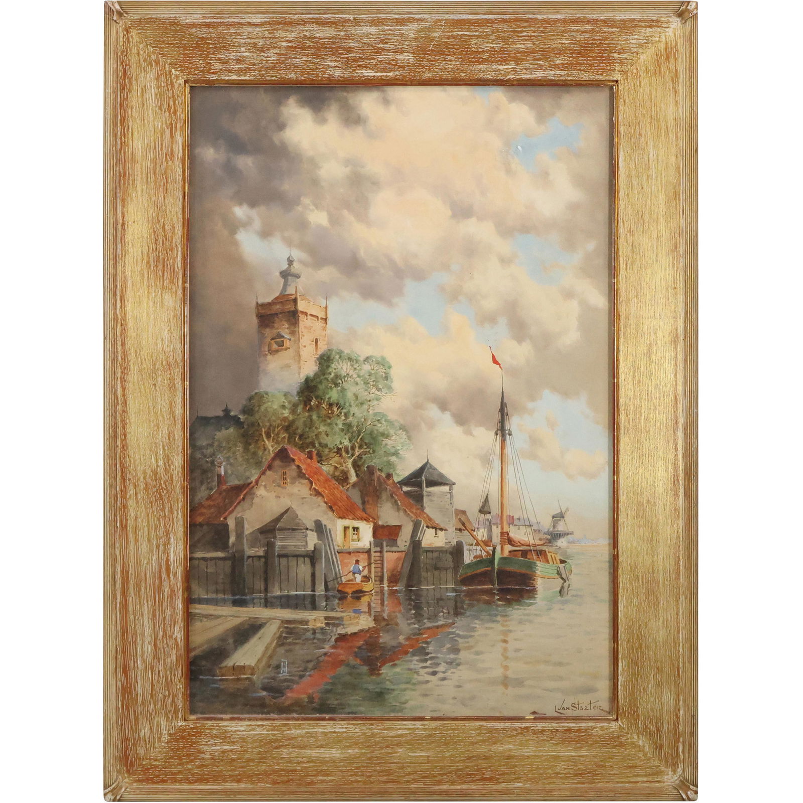 Hermanus Koekkoek [L Van Staaten]; Watercolor Painting Coastal Fishing Port (1 of 15)