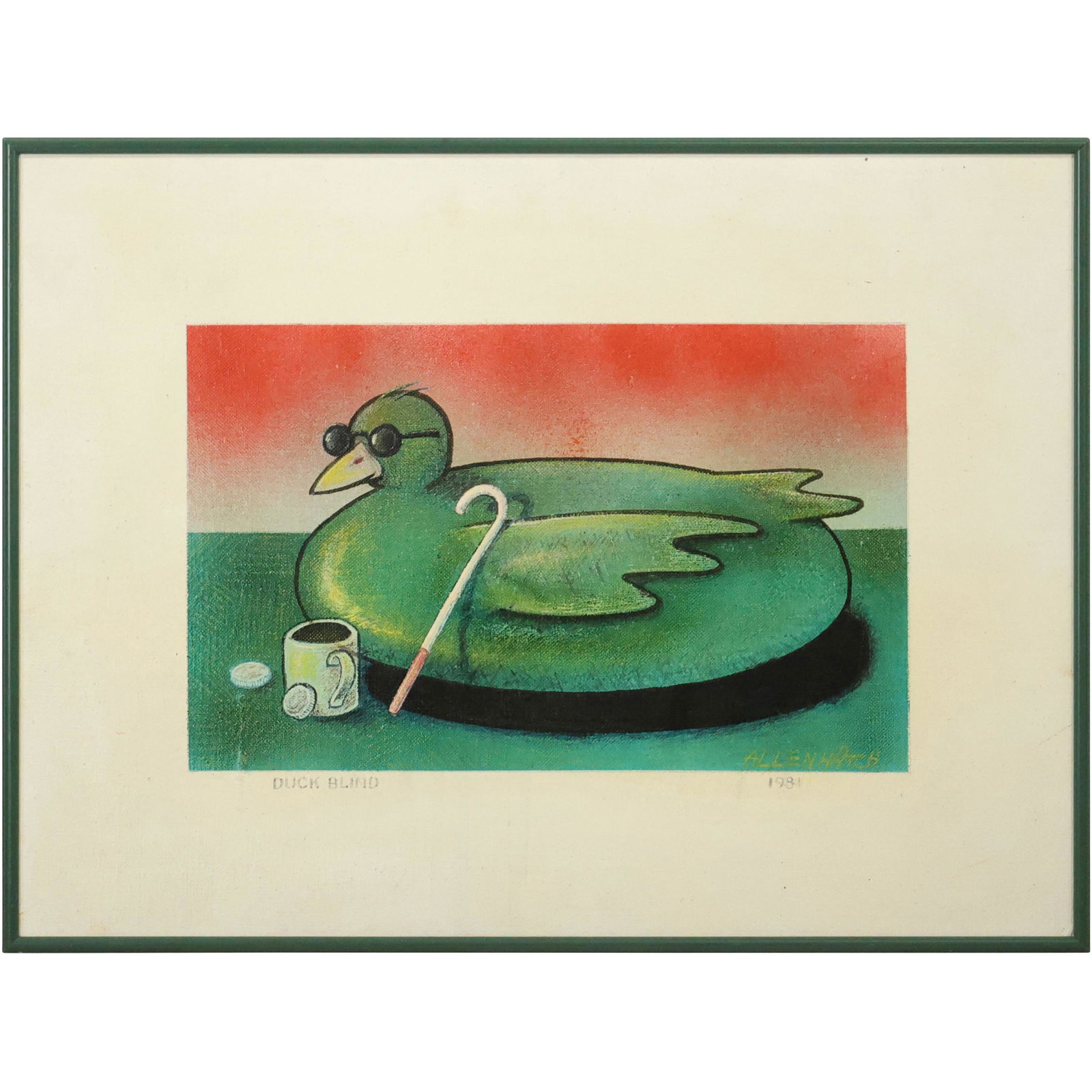 Allen Hatch 1981, Folk Art Painting "Duck Blind" , Framed (1 of 12)