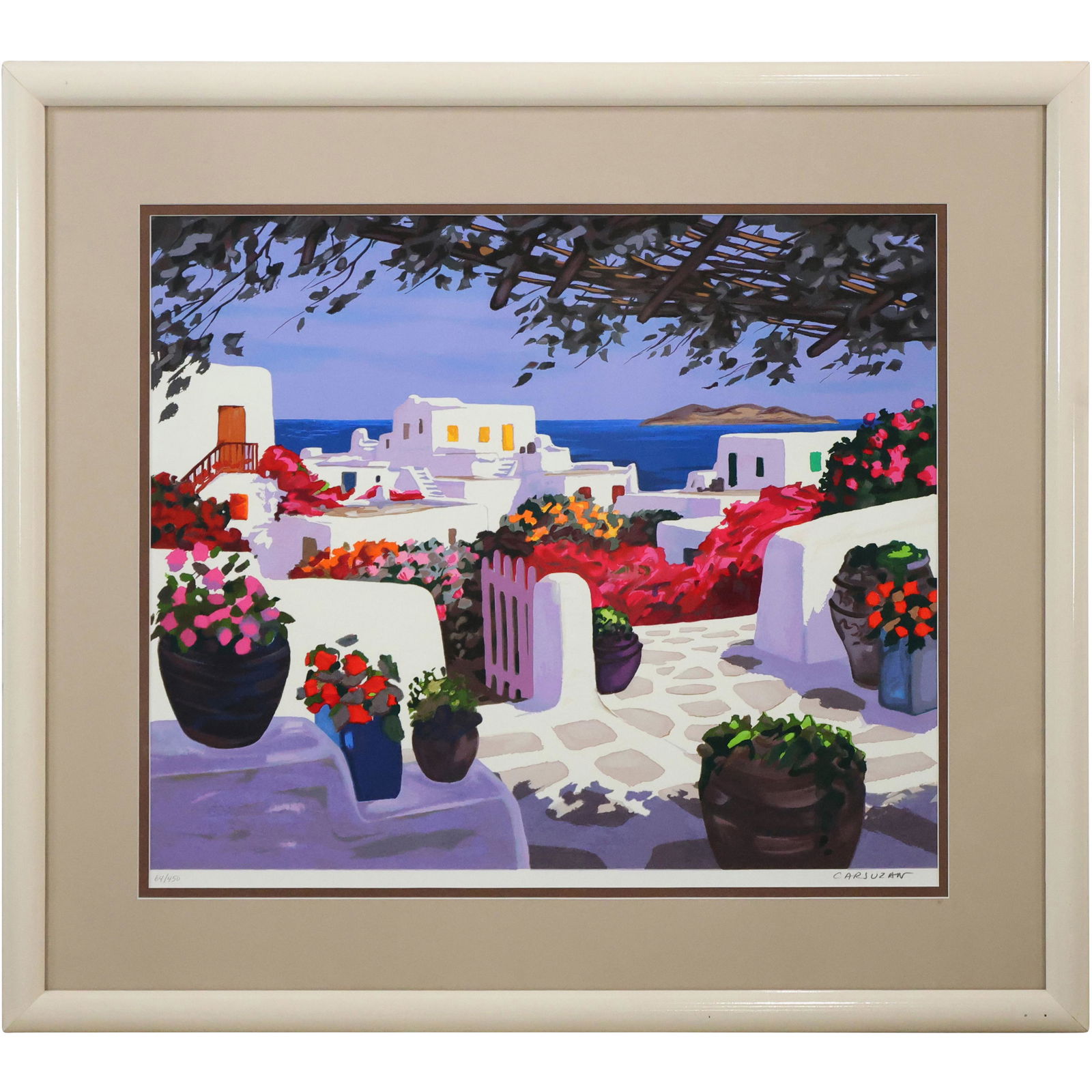 Jean Claude Carsuzan, French, "Terrasse Au Portillon" #64/450 Serigraph, Signed, Framed (1 of 16)