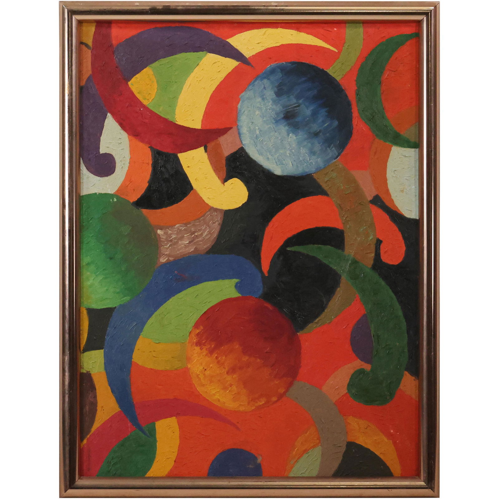 Joan Sherman, 20th C. Colorful ABSTRACT Oil on board Painting, Framed, Signed on Verso (1 of 12)