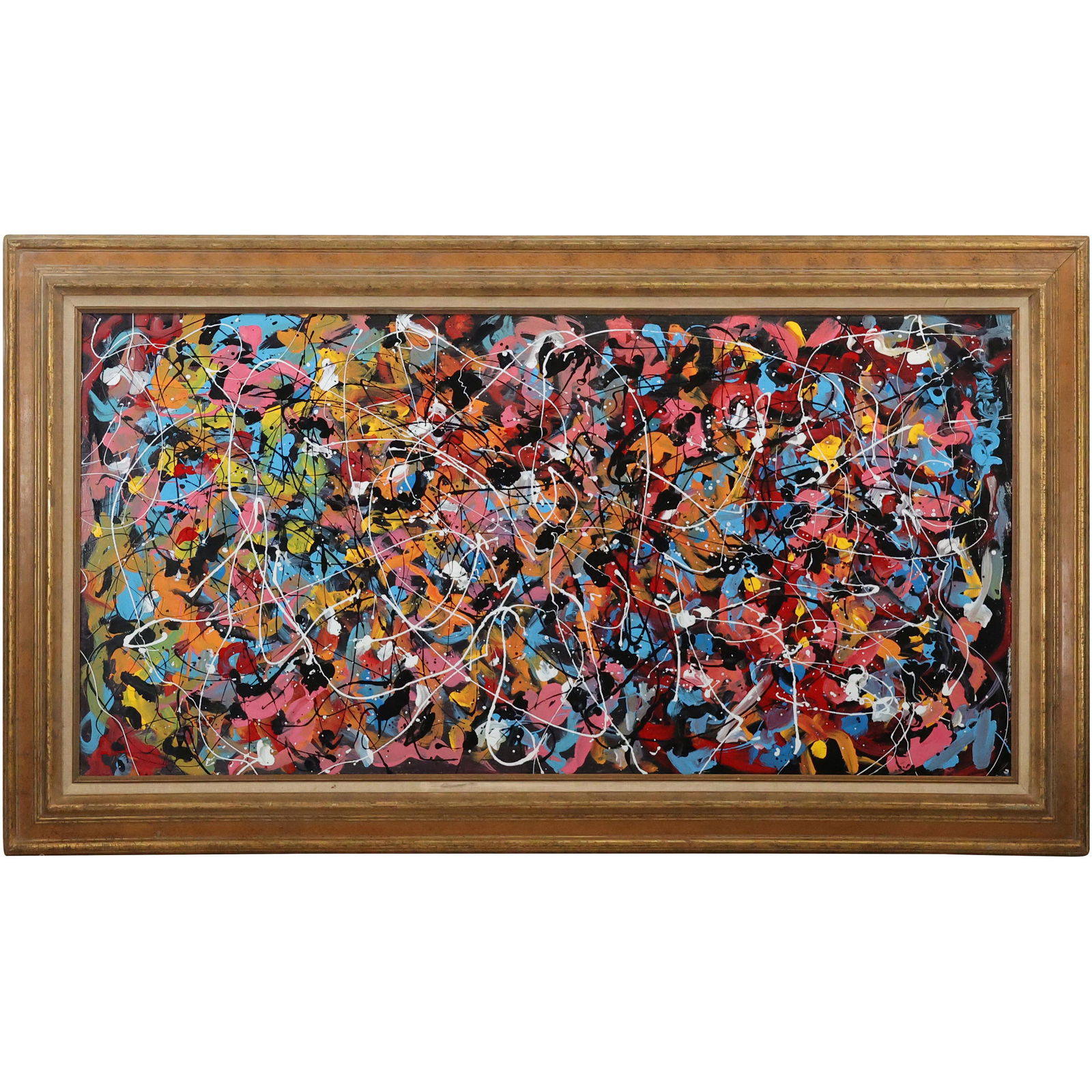 Thomas Pulgini, American, Oil on Board Painting Colorful Busy Abstract, Signed, Framed (1 of 15)