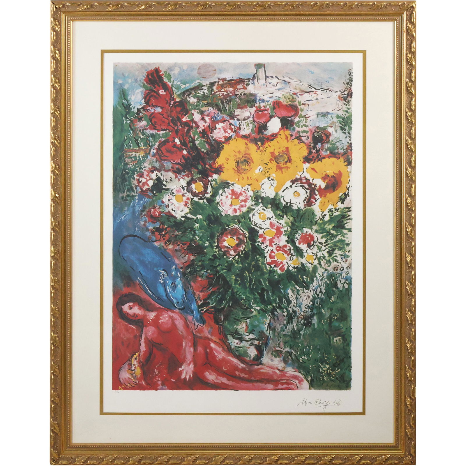 MARC CHAGALL "Red Dress" Offset Lithograph #242/500, COA on Verso, Framed (1 of 18)