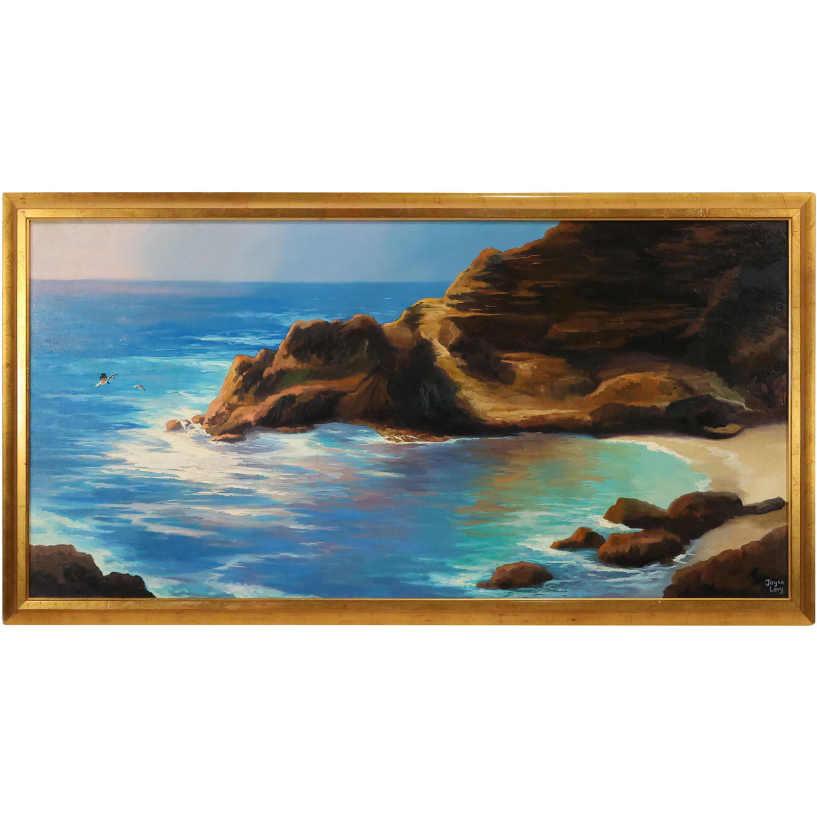 Joyce Levy, Large Oil on Canvas Painting Coastal Inlet Cove, Signed, Framed (1 of 15)