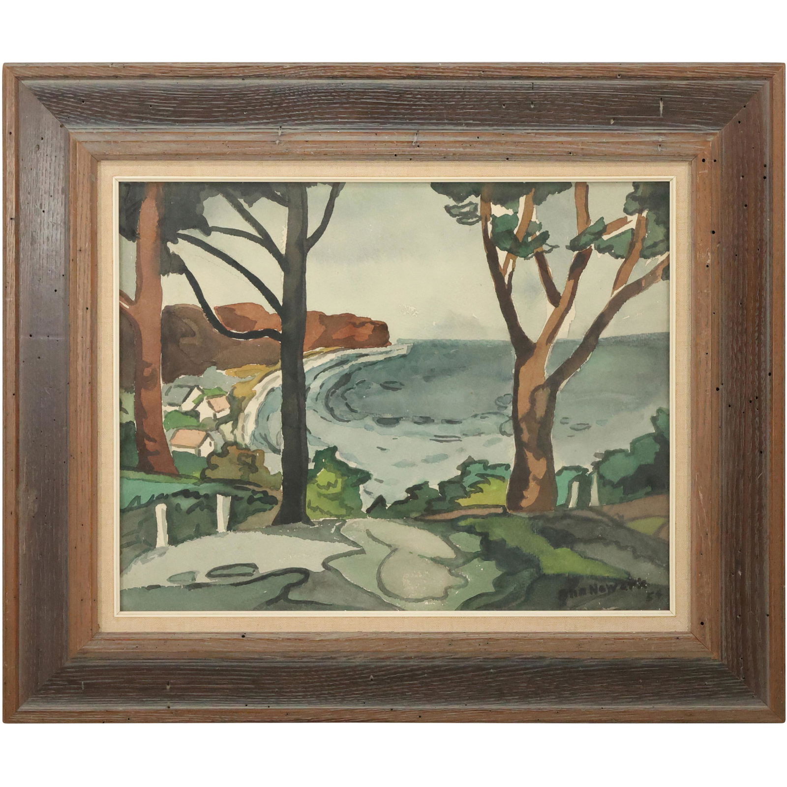 Dan Nowark; 20thC. Modernist Watercolor California Coast Signed (1 of 12)