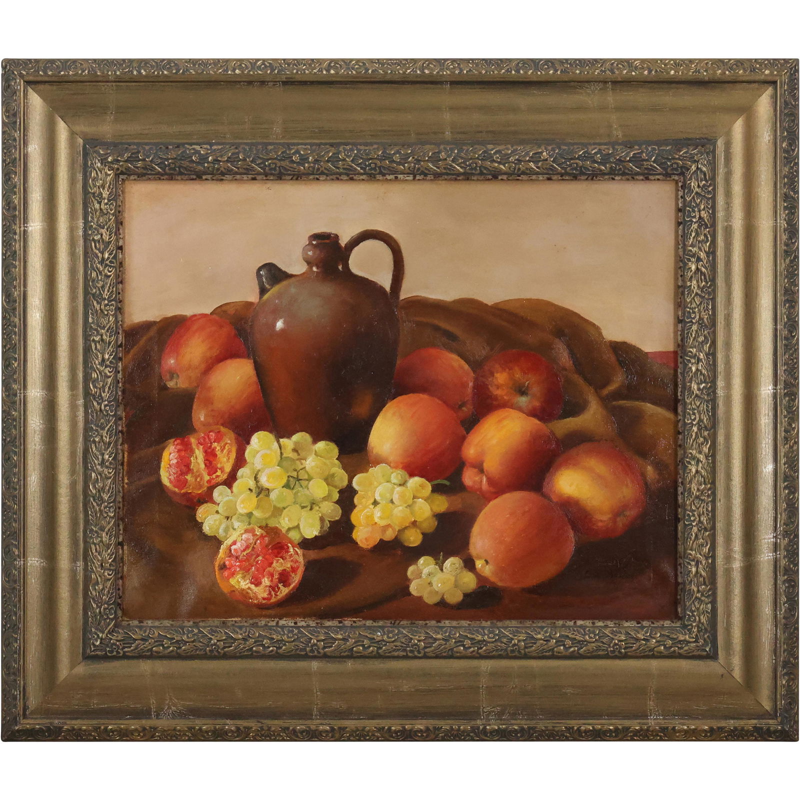 Levi Wells Prentice (American 1851-1935) Oil Painting Still Life with Fruits, Jug (1 of 14)