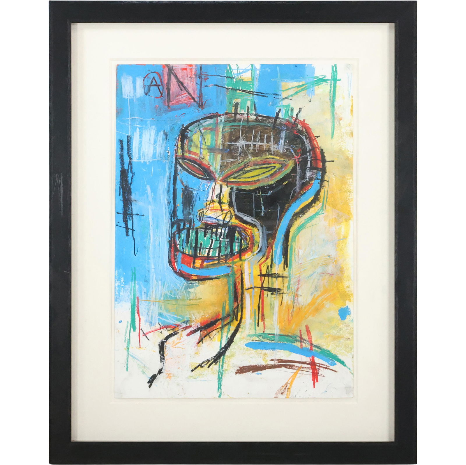 Jean Michel Basquiat, attributed to, Mixed Media Crayon Drawing Head Figure (1 of 15)