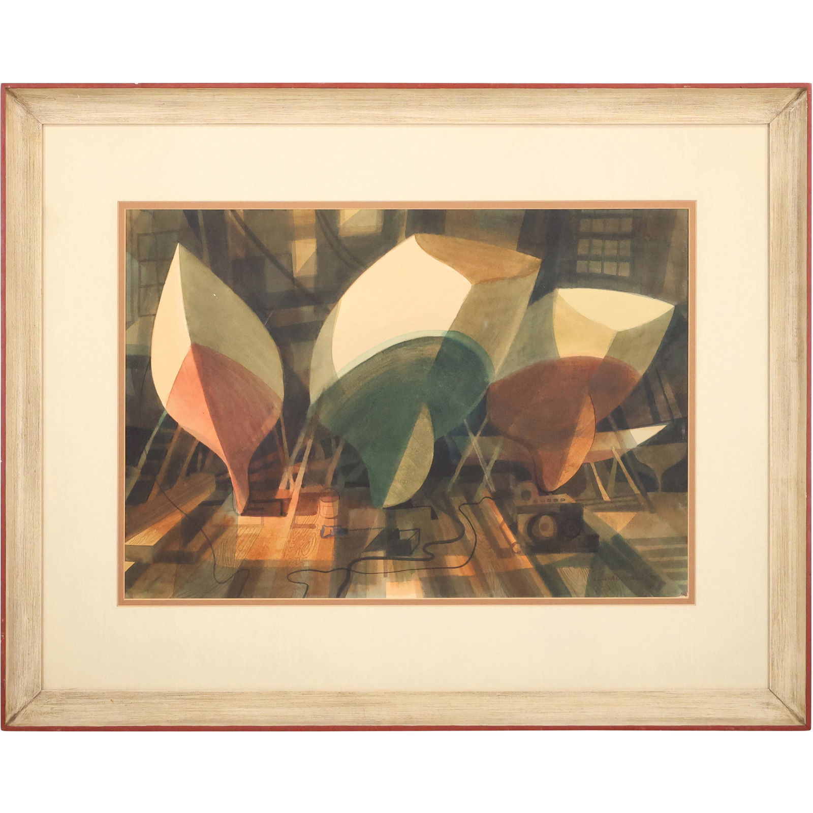 Louis Macouillard 1913-1987 California; Watercolor Painting Cubistic Boats in Dry Dock (1 of 13)