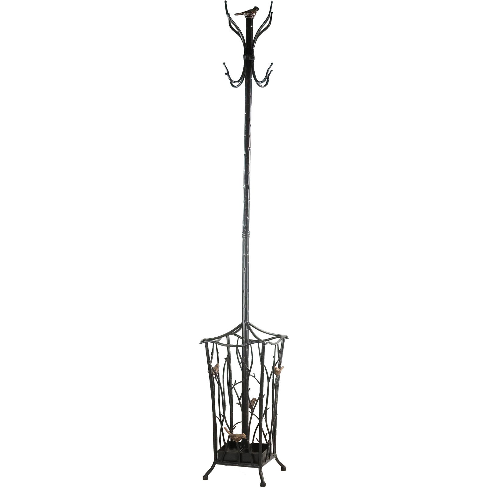 Metal GIACOMETTI STYLE  Coat Tree with Umbrella Holder Base, Birds, Branches (1 of 12)