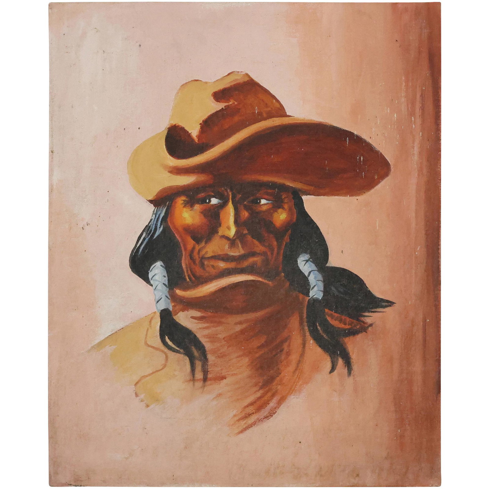 Native American Portrait Oil Painting by George W Walker, "Sharp Nose, Arapaho": Native American Portrait Oil Painting by George W Walker, "Sharp Nose, Arapaho". Label on Verso. size: 20 x 16