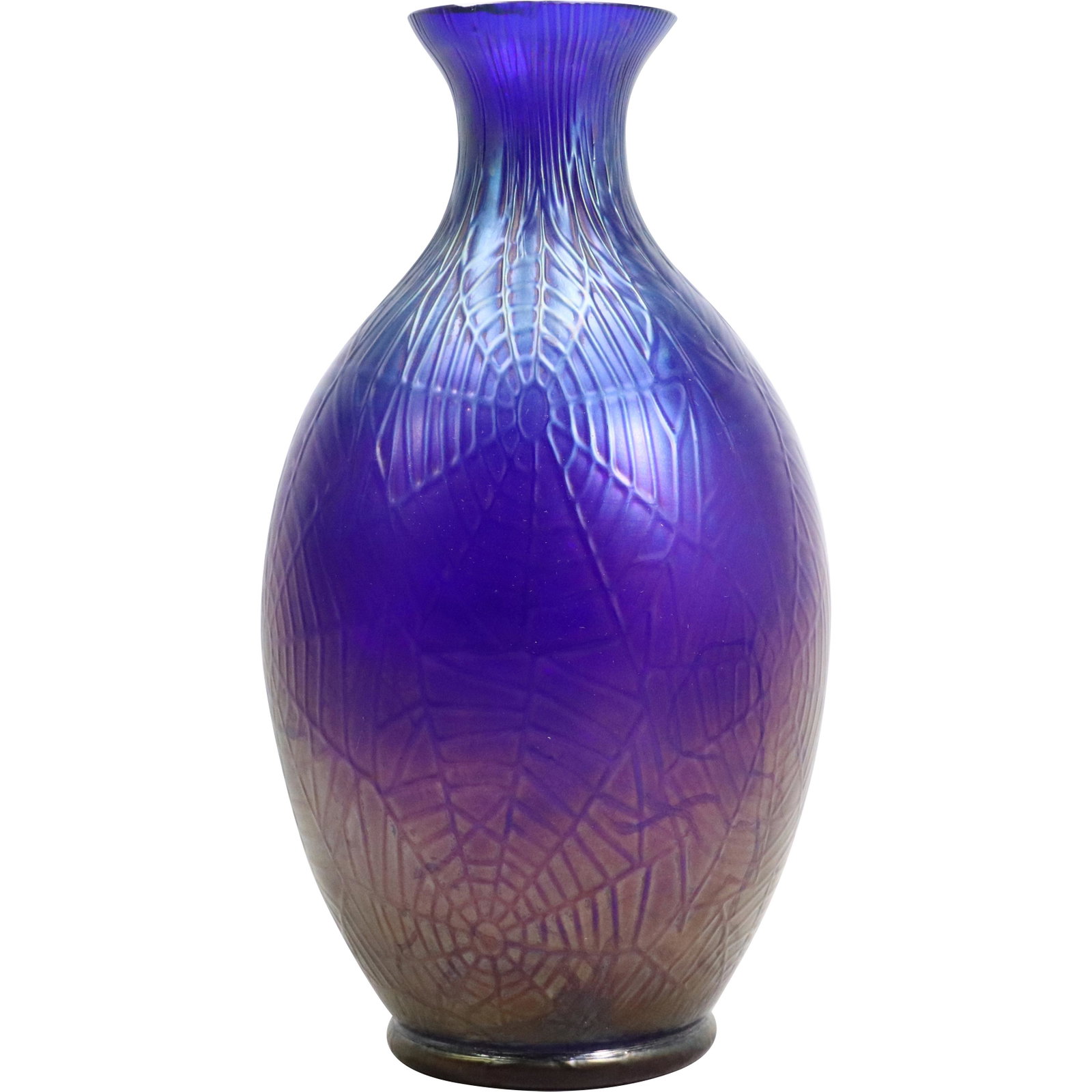 LOETZ Tall Cobalt Blue Art Glass Vase COBWEB Design, roughness on Rim 14.5 inches height: LOETZ Tall Cobalt Blue Art Glass Vase COBWEB Design, roughness on Rim 14.5 inches height. size: 14.5h 7.5w