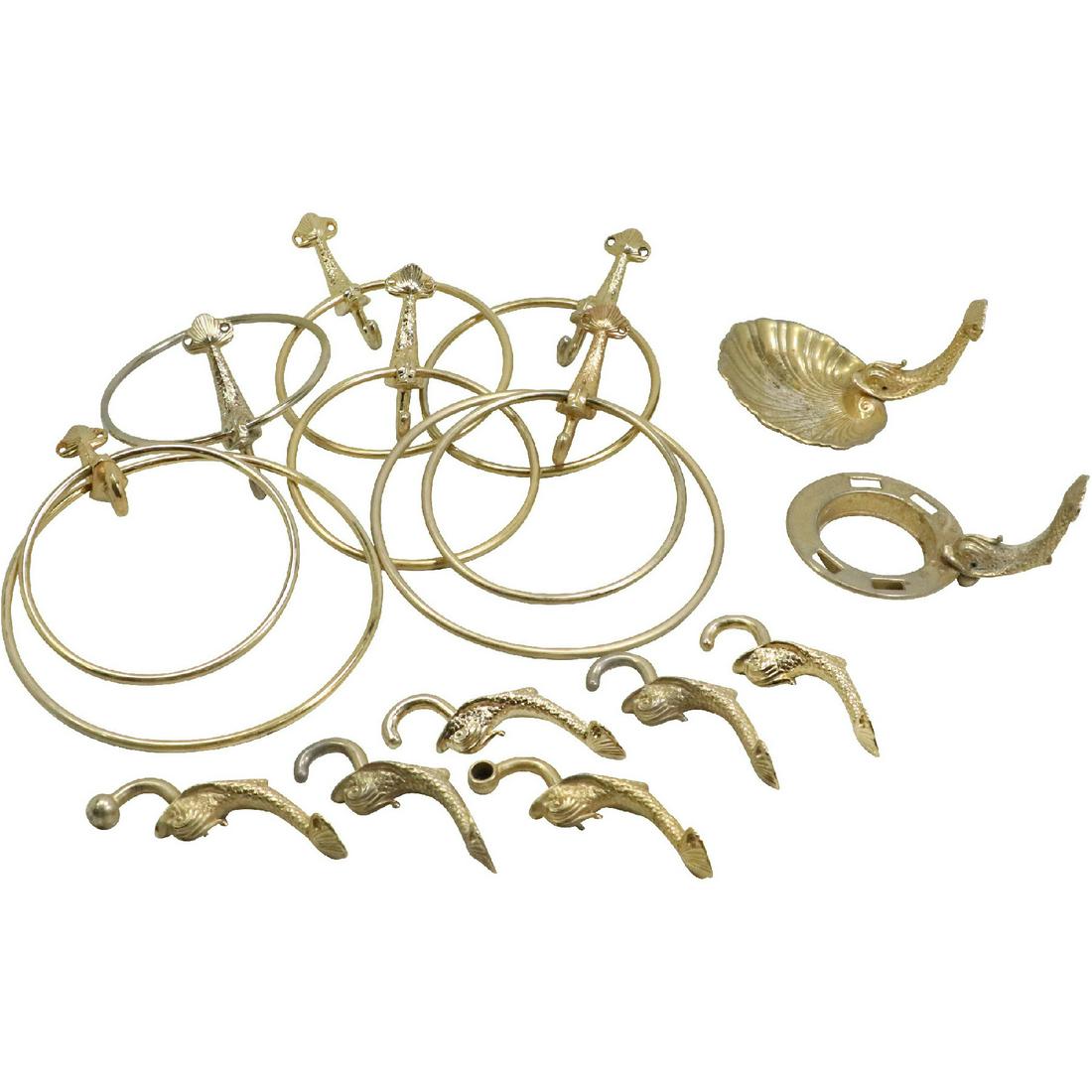 14 Piece Group Lot Serpent Figure Brass Bathroom Hooks, Towel Rings, Soap Dish: 14 Piece Group Lot Serpent Figure Brass Bathroom Hooks, Towel Rings, Soap Dish. size: 3 10h 2 11w