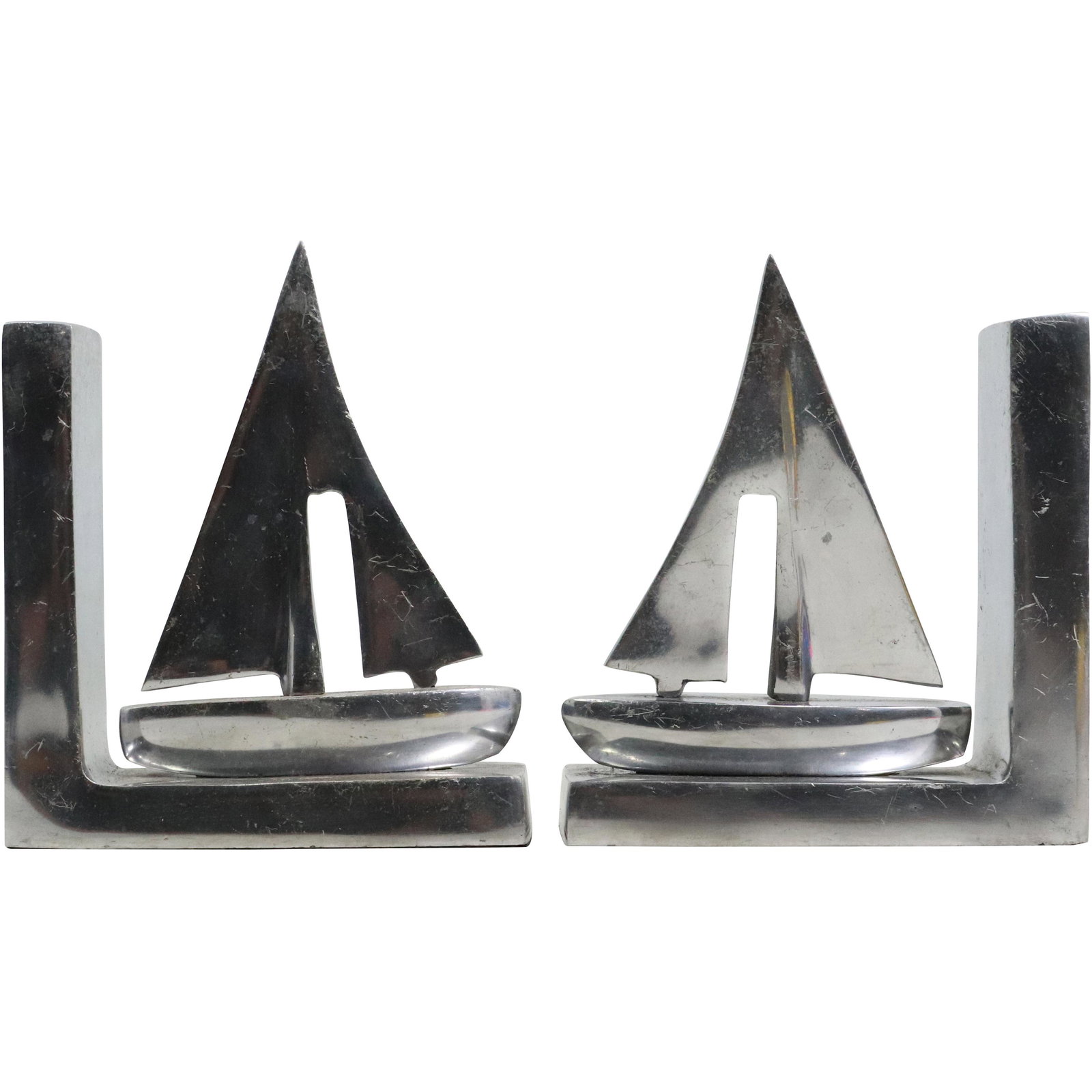 Modern Design Chromed Metal Sailboat Bookends: Modern Design Chromed Metal Sailboat Bookends. size: 7h 6w