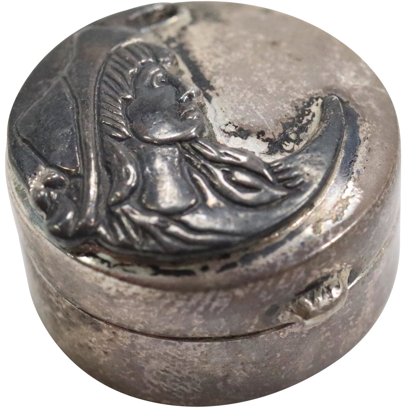 ,925 Sterling Silver "Man in The Moon" Trinket / Pill Box Container: ,925 Sterling Silver "Man in The Moon" Trinket / Pill Box Container. size: 7/8