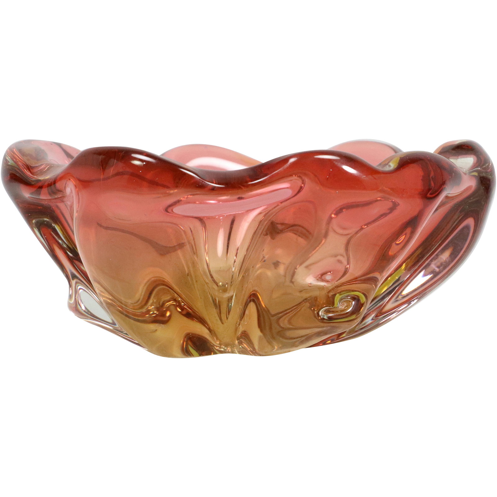 Quality Murano Glass Thick Bowl Cranberry Color to Amber: Quality Murano Glass Thick Bowl Cranberry Color to Amber. size: 3.25h 8w