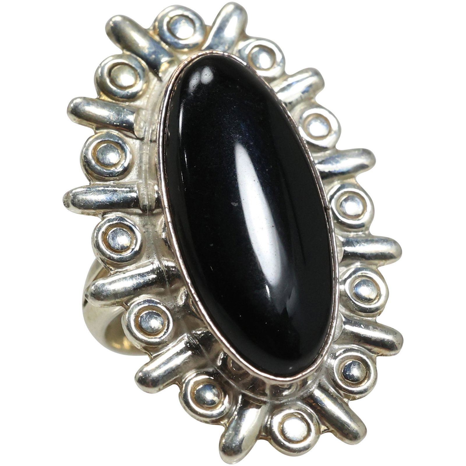 .925 Sterling Silver Mexico C17 with Black Onyx Large Knuckle Ring Size 7 (1 of 13)