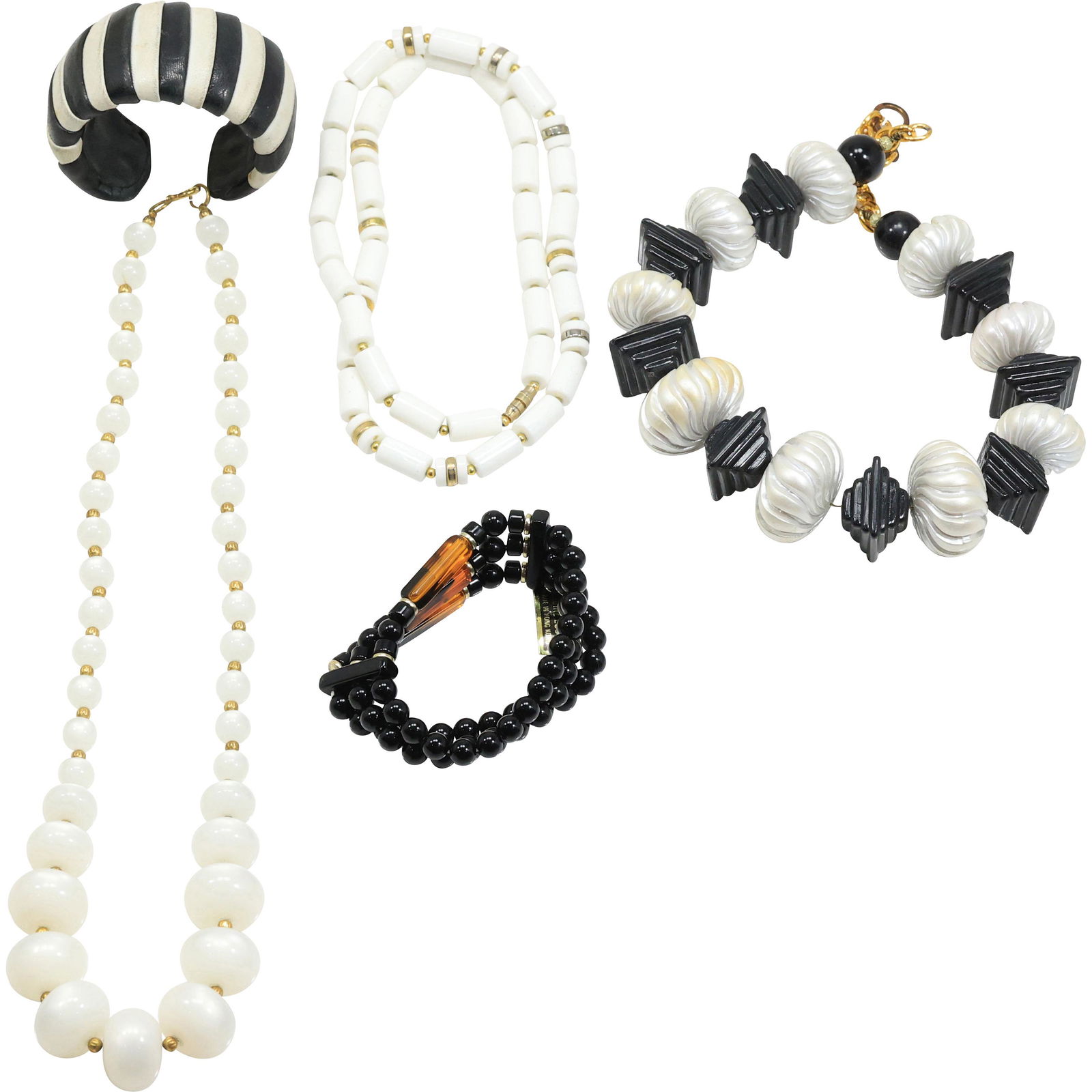 5 Pieces Designer Fashion Jewelry Black & White Assorted Bracelets and Necklace (1 of 19)