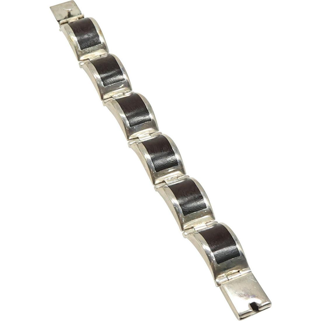 .925 Sterling Silver Mexico C11Teakwood Panel Link Bracelet (1 of 13)