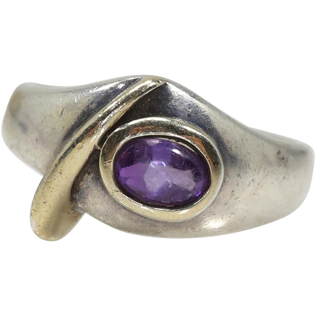 .925 Sterling Silver with Purple Topaz Mid-Century Modern Ring Size 8 (1 of 12)