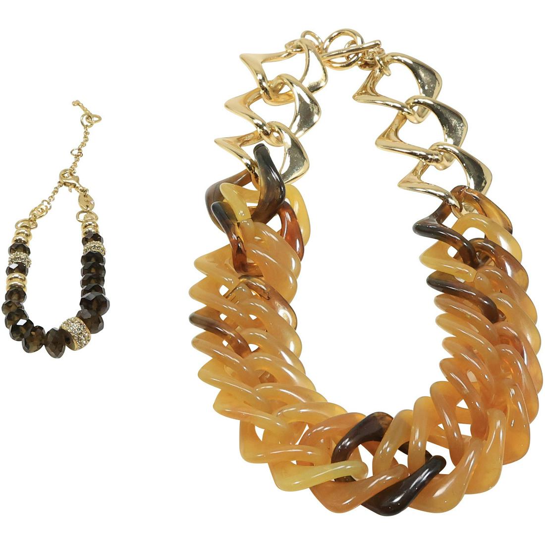 "T" Trifari Lucite Necklace and "Fossil" Bracelet Smokey Quartz & Rhinestone (1 of 18)