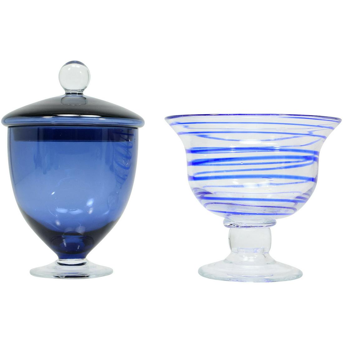 Blue Glass Covered Compote and Blue Threading Glass Pedestal Bowl (1 of 20)