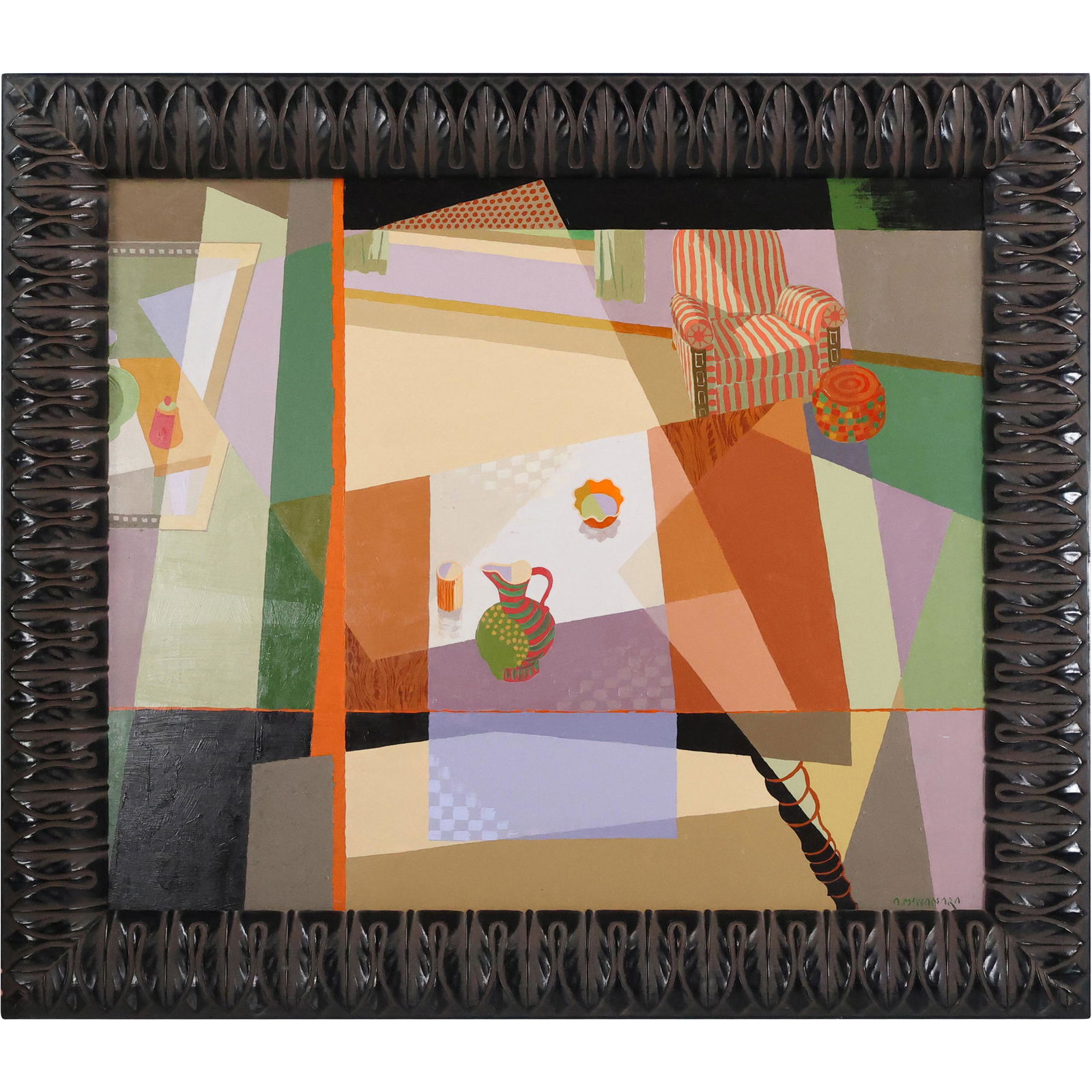 N McNamara, Mid-Century Modern Abstract Titled "Interior 36-78" Oil Painting on Board, Signed (1 of 15)