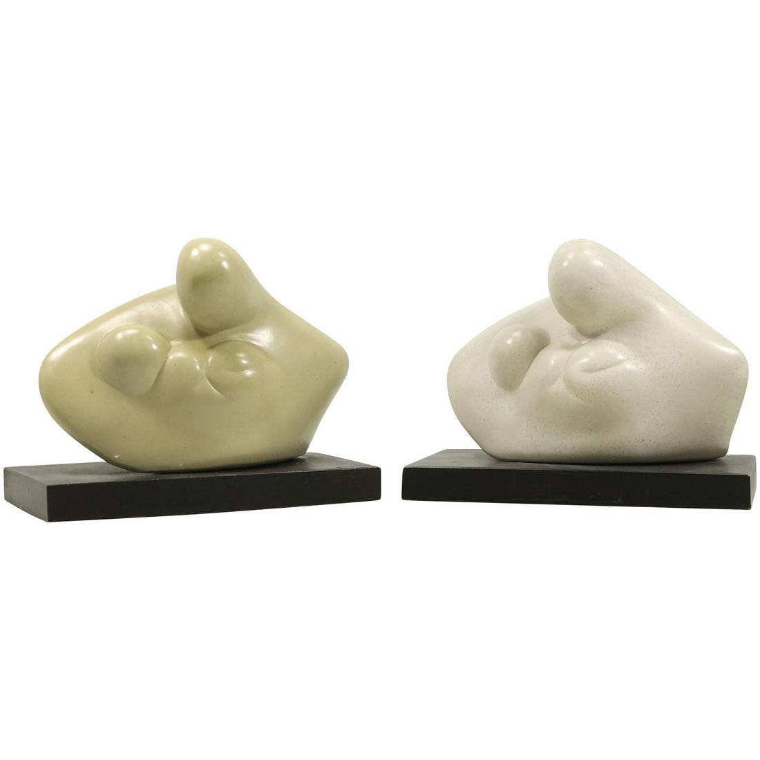 [2] Mid-Century Modern Sculptures / Bookends Mother and Infant: [2] Mid-Century Modern Sculptures / Bookends Mother and Infant. size: 7.5h 9.5w