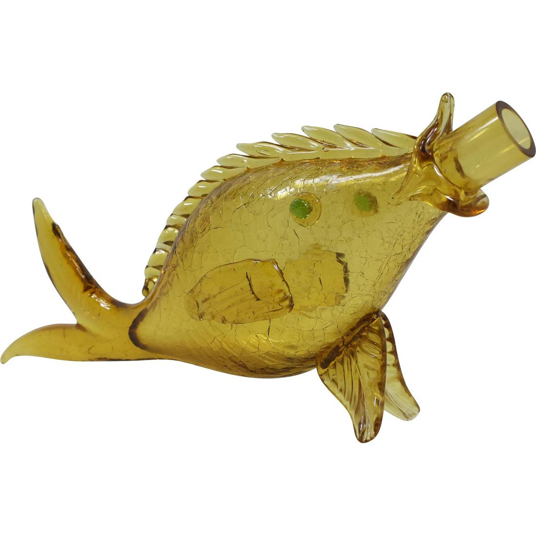 Hand Blown Amber Glass Figurative FISH Bottle (1 of 20)