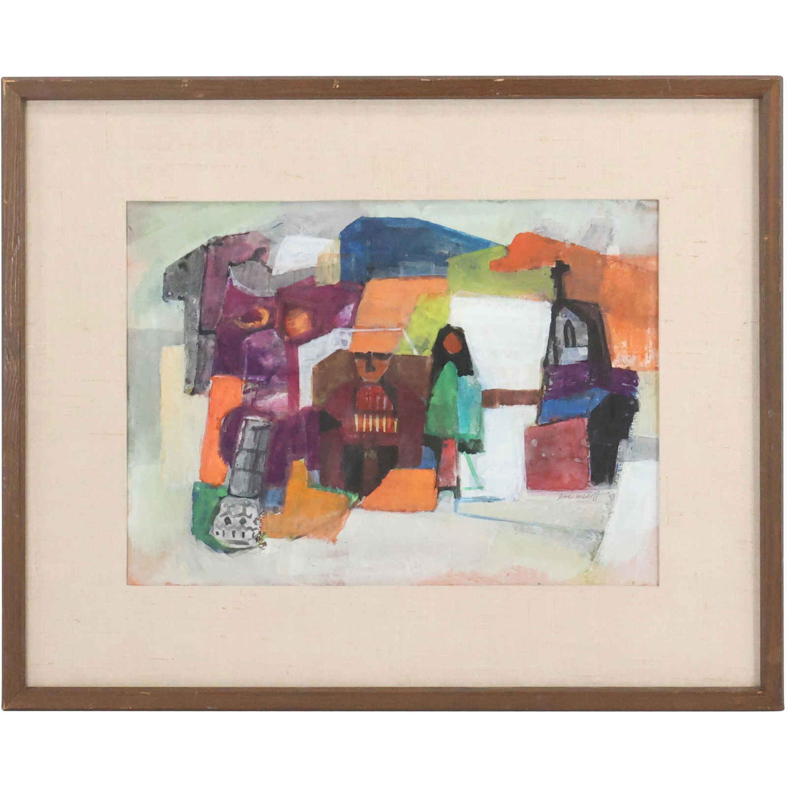 EVE MEDOFF 1967; Abstract Gouache Painting Titled: "Mexicana", Framed (1 of 13)