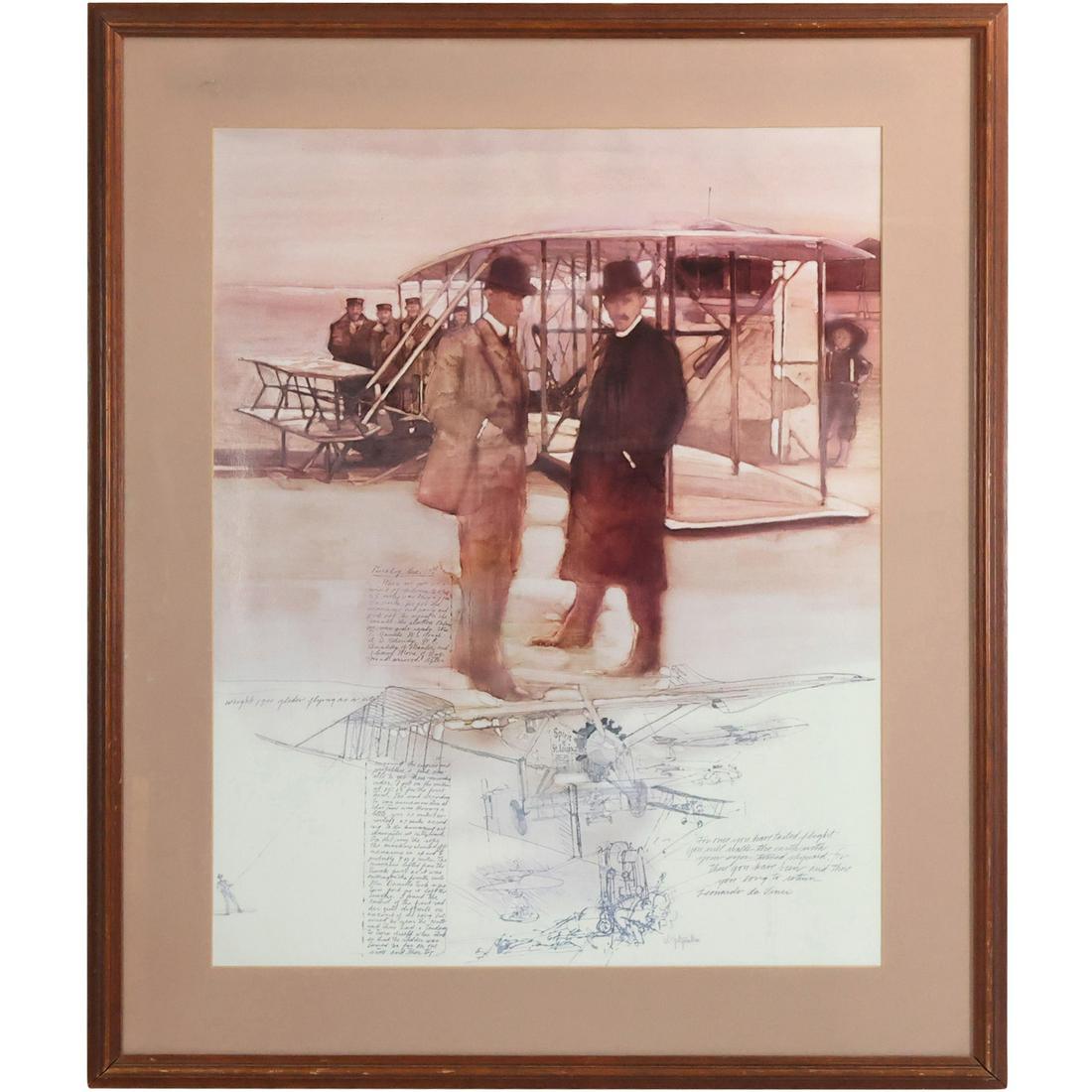 Print: The Winds of Kitty Hawk - Wright Brothers. Historical scene. Gallery Framed (1 of 14)