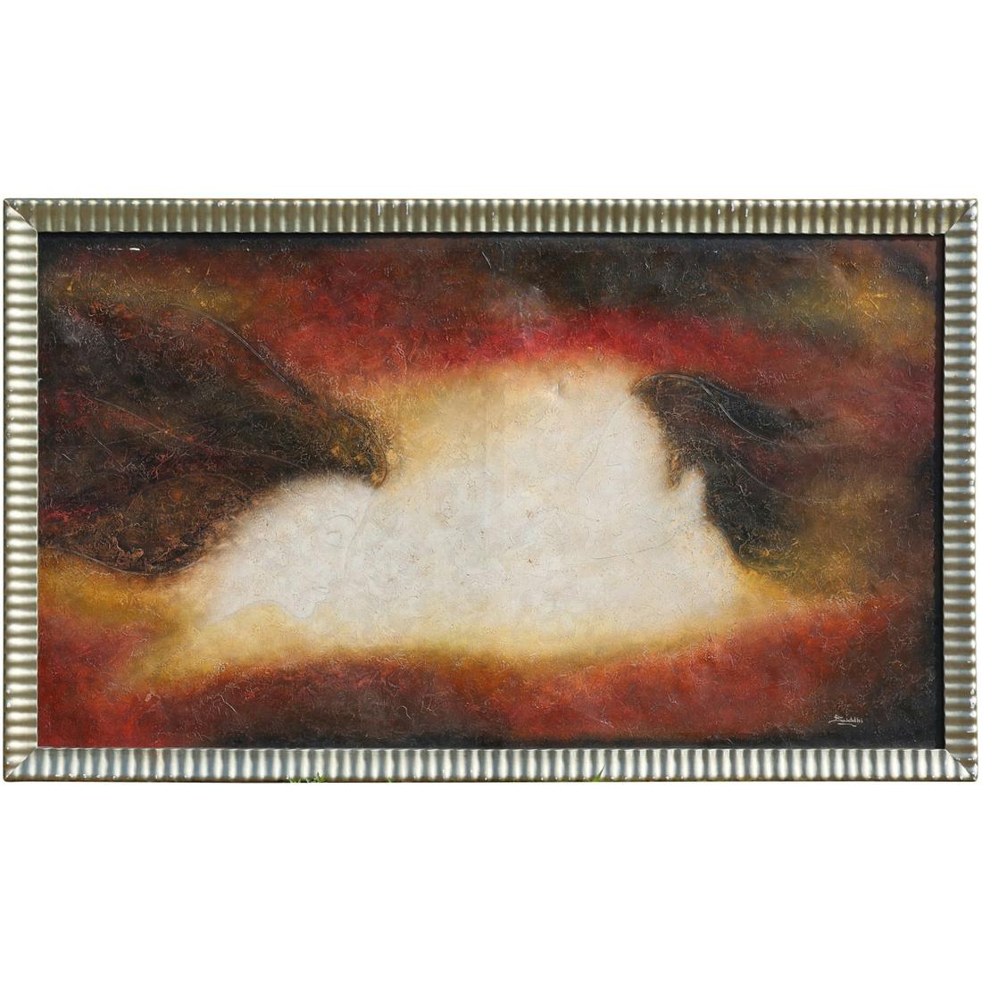 Signed BUDDHI, Indonesia; Modernism Abstract Large Oil on Canvas Painting: Signed BUDDHI, Indonesia; Modernism Abstract Large Oil on Canvas Painting. size: 40.5 x 72, 45.5 x 77 outside frame.ASKart: Buddhi (Born 1962) is active/lives in Indonesia. Buddhi is known for Paintin