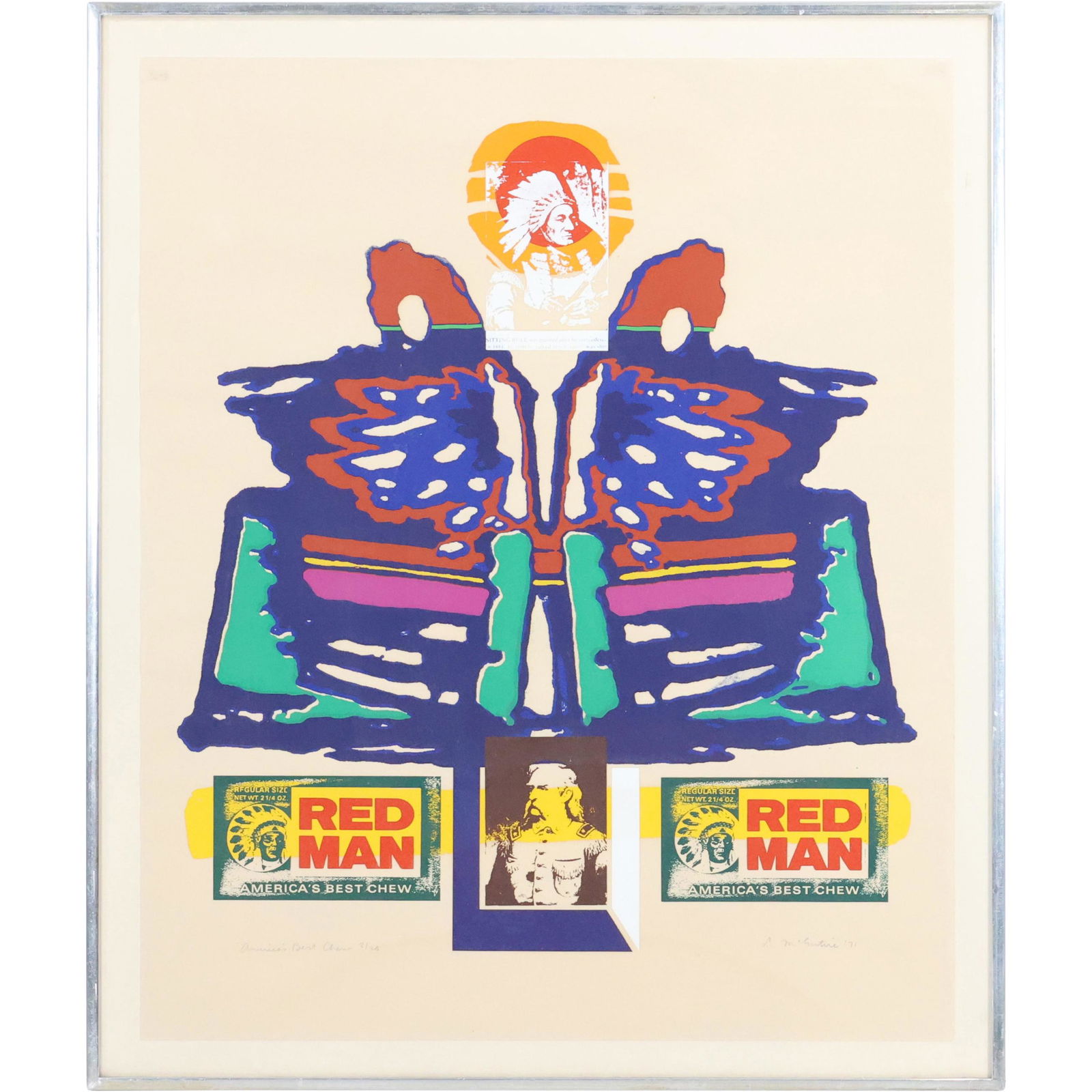 L. McEntire; Red Man Tobacco Lithograph Signed (1 of 14)