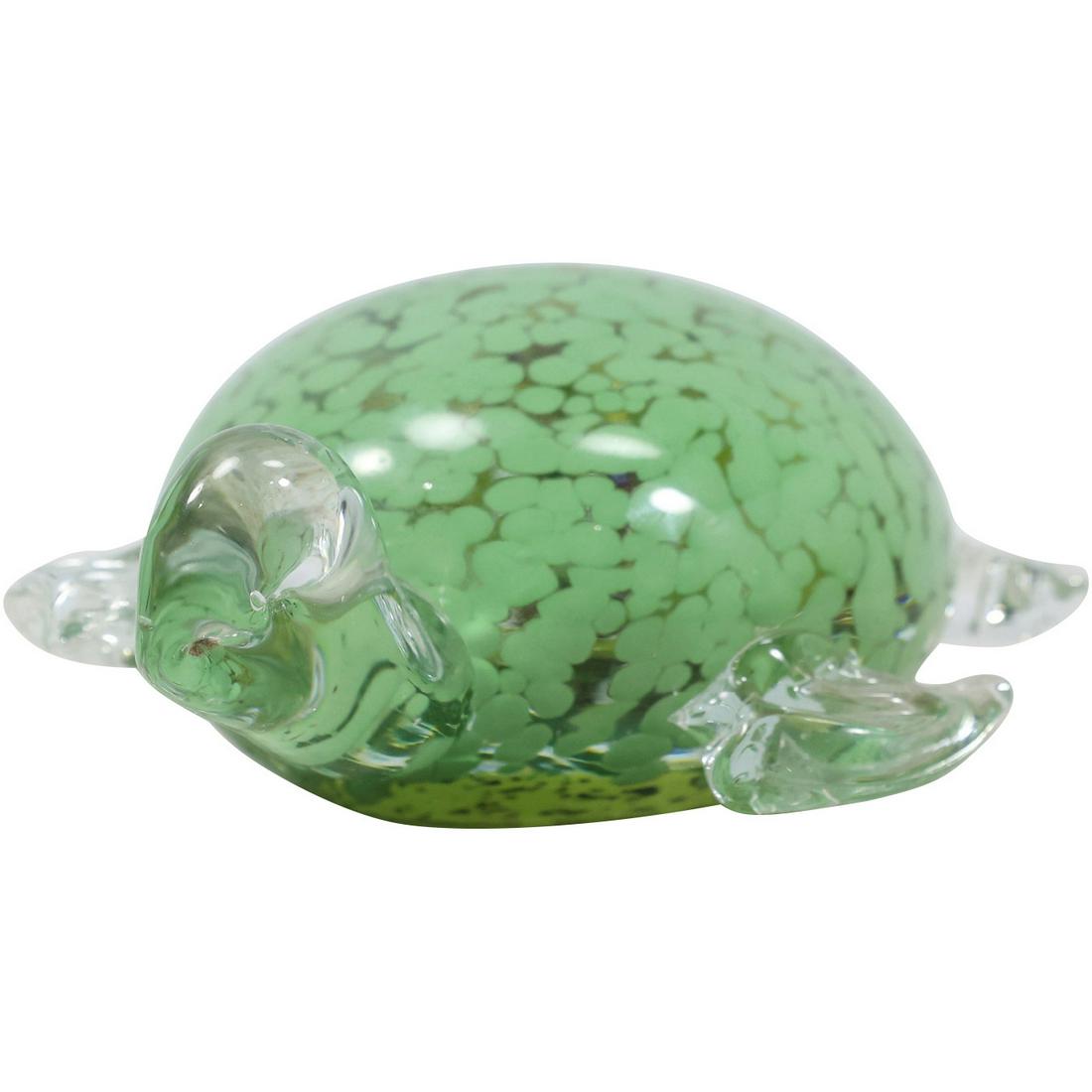 Green Art Glass TURTLE Figure Sculpture, Label Gorgeous Designs: Green Art Glass TURTLE Figure Sculpture, Label Gorgeous Designs. size: 2.5h 7.5w