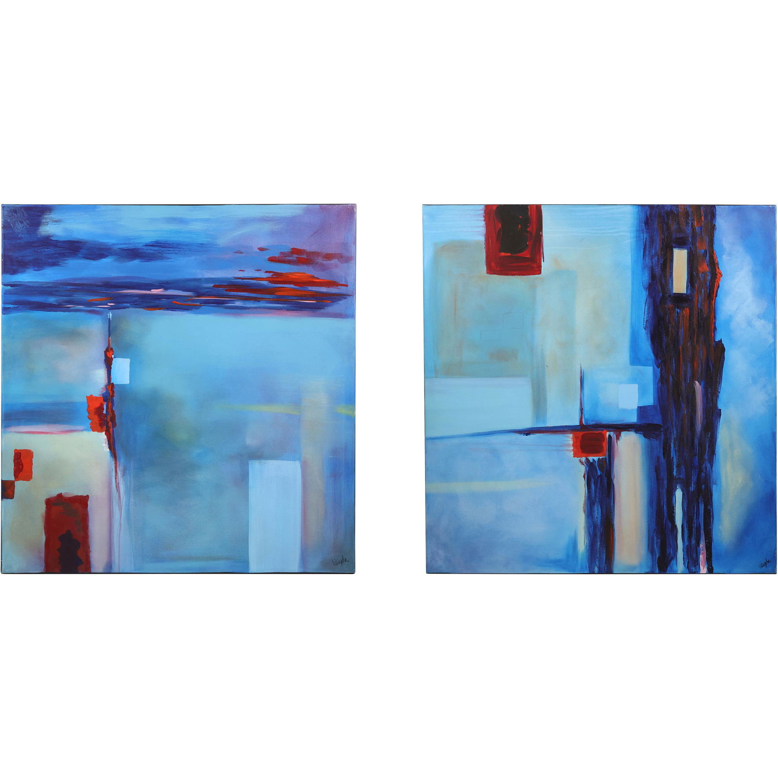 Signed Vaughn, [2] Fine 20th C. Abstract Oil Paintings on Canvas (1 of 20)