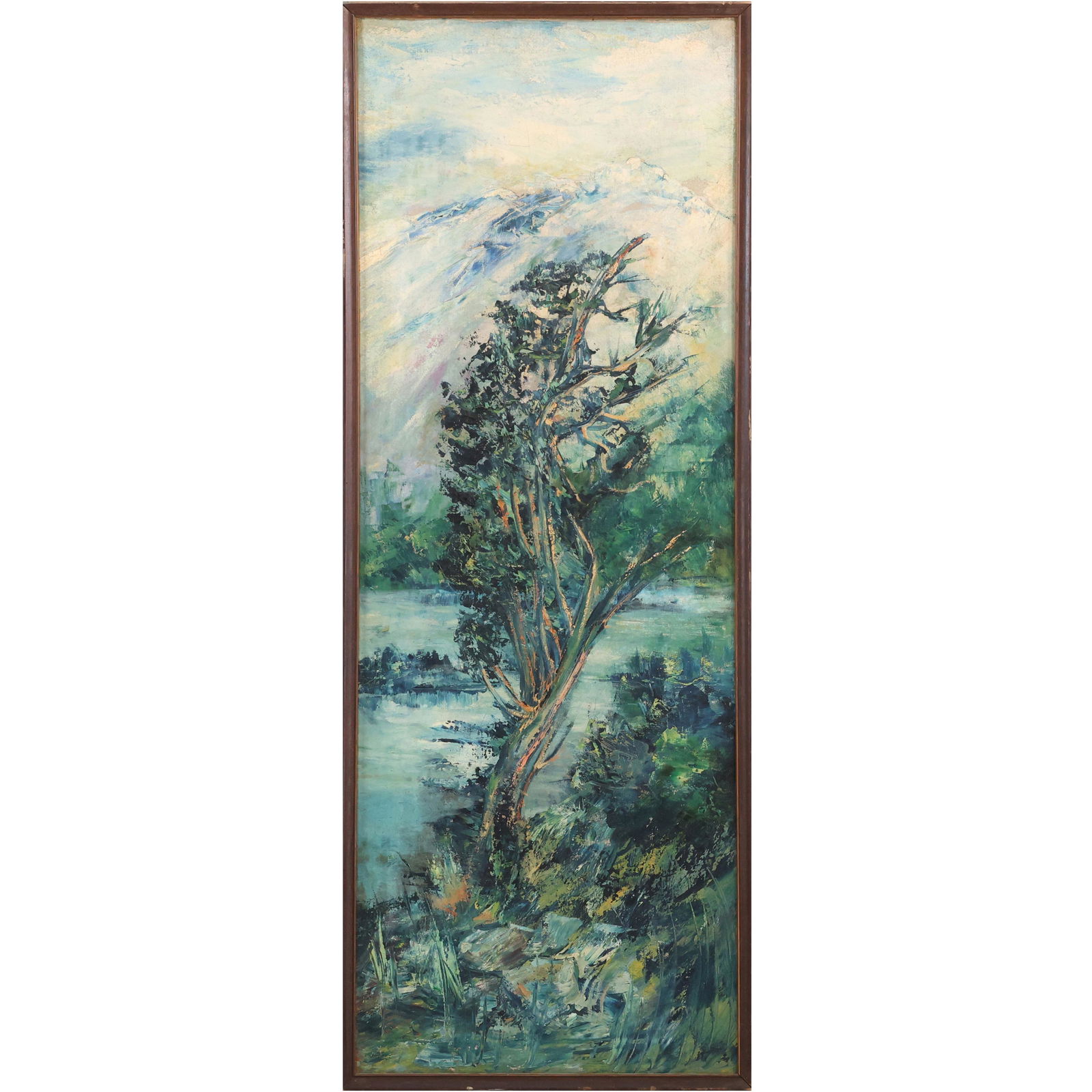 Vintage Oil on Canvas Painting Mountains, River, Tree (1 of 14)