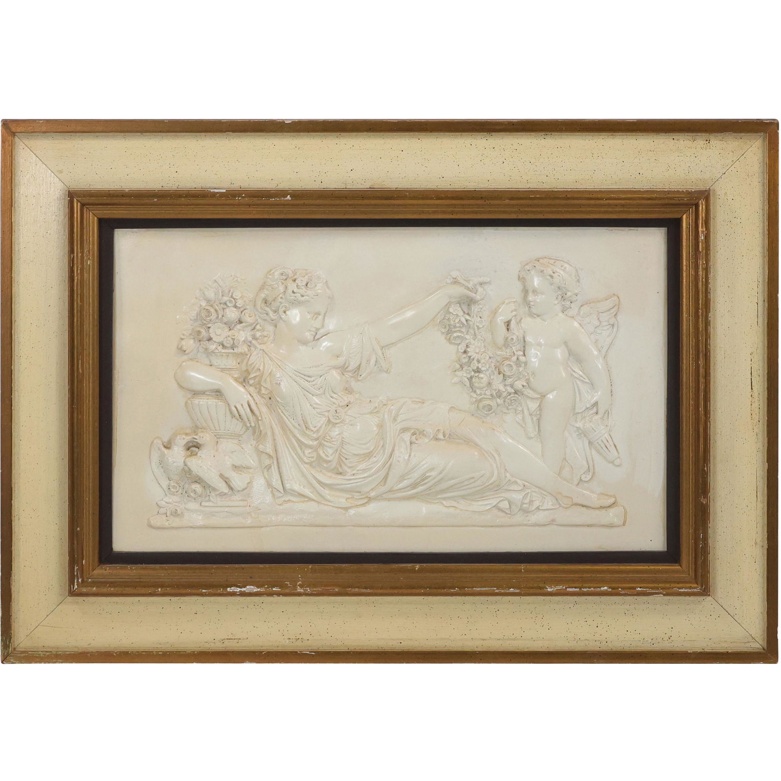 Relief Plaque, Classical Reclining Woman with Winged Cherub, Framed (1 of 12)