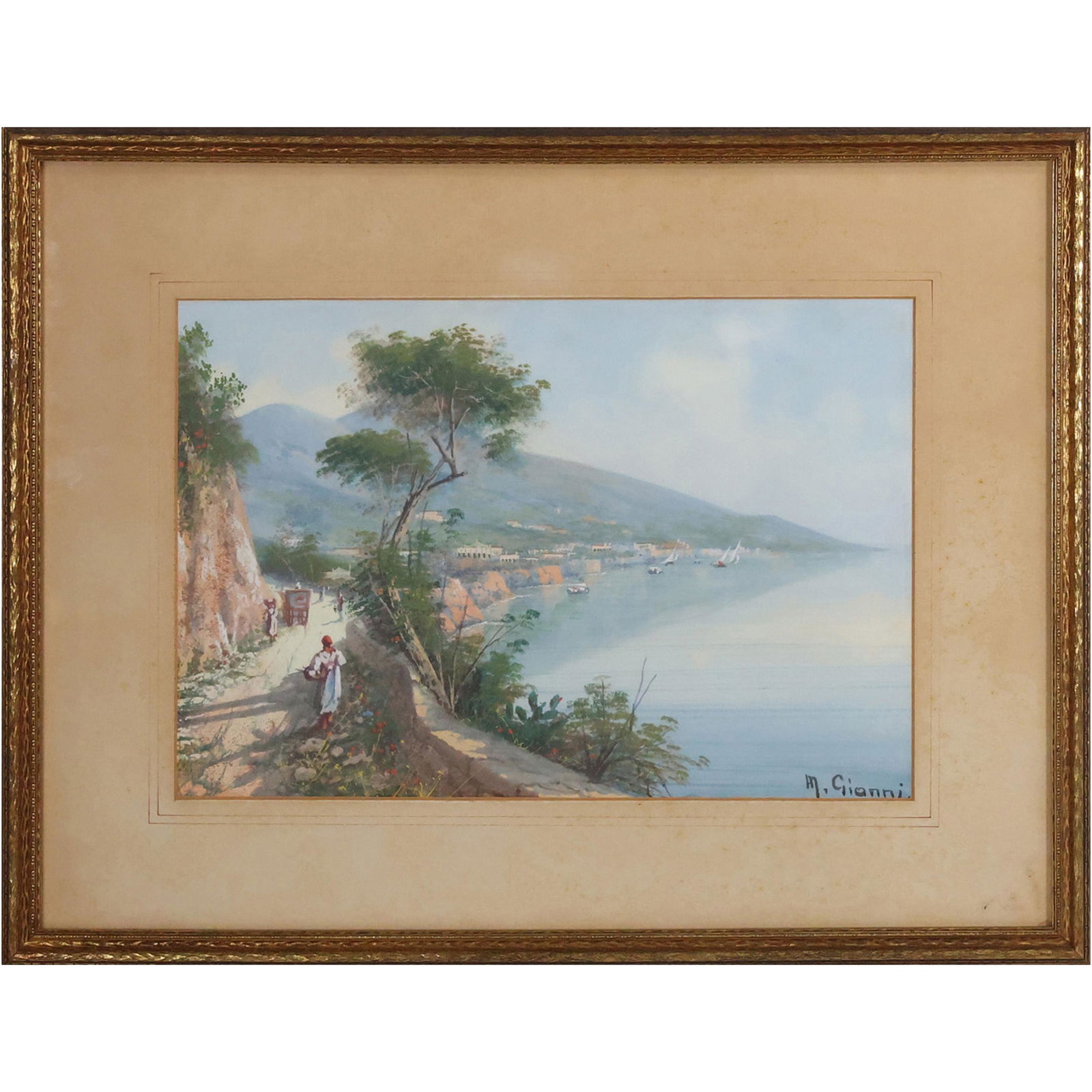 M Gianni 1873-1956, Gouache Painting Gulf of Naples (1 of 10)