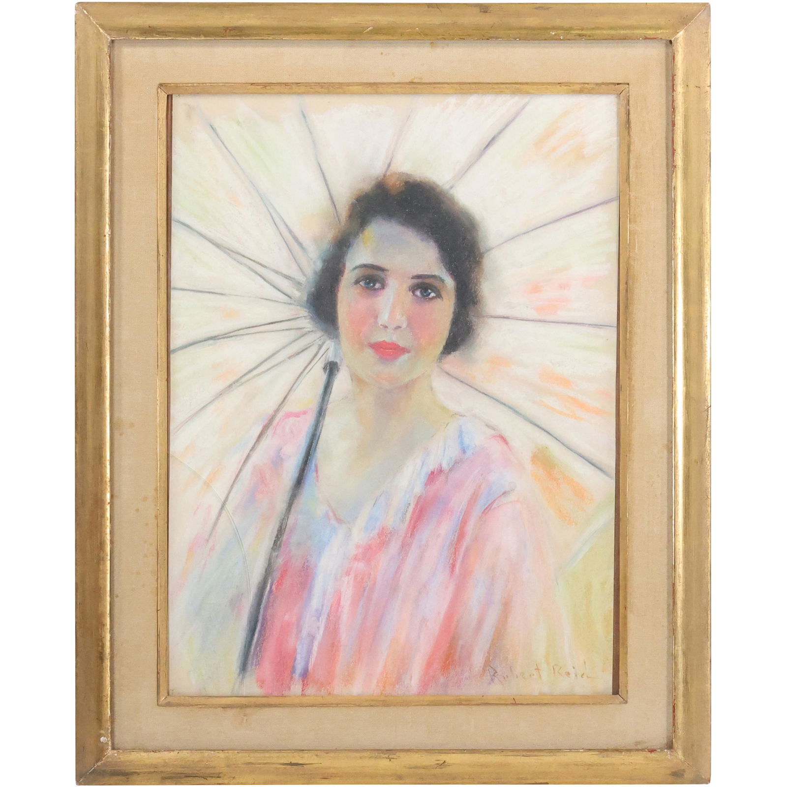Robert Reid; American Pastel Girl with Umbrella Signed (1 of 11)